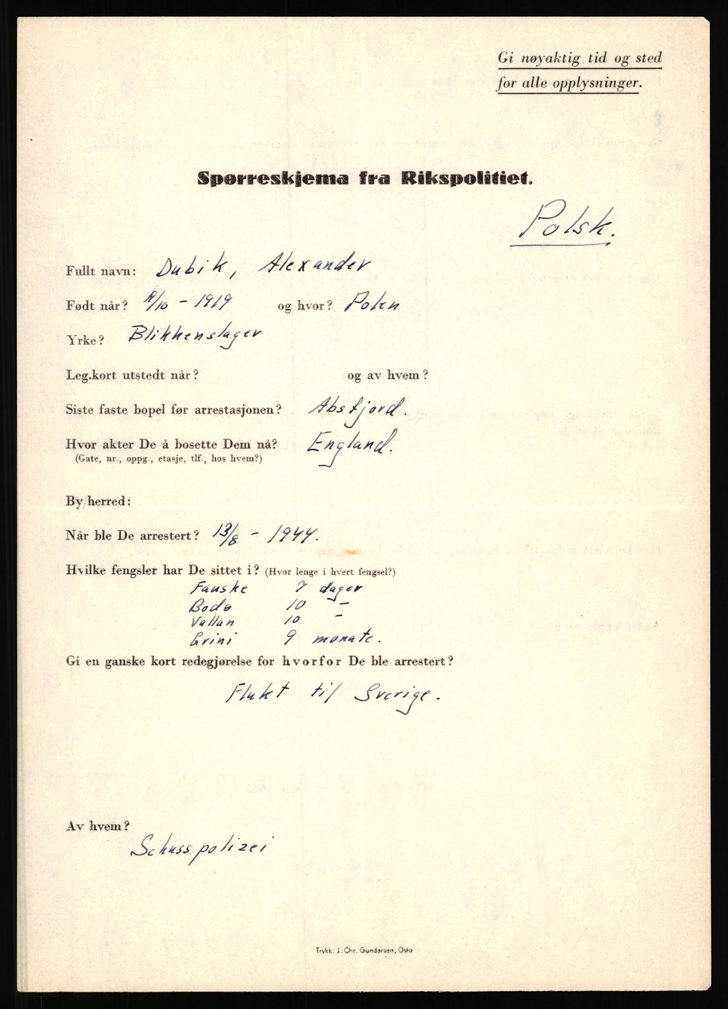 Rikspolitisjefen, AV/RA-S-1560/L/L0019: Utenlandske fanger, 1940-1945, p. 267