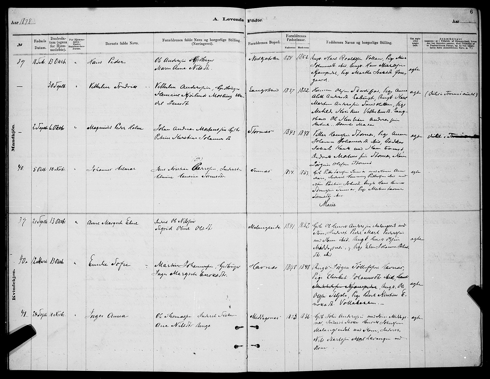 Balsfjord sokneprestembete, AV/SATØ-S-1303/G/Ga/L0007klokker: Parish register (copy) no. 7, 1878-1889, p. 6