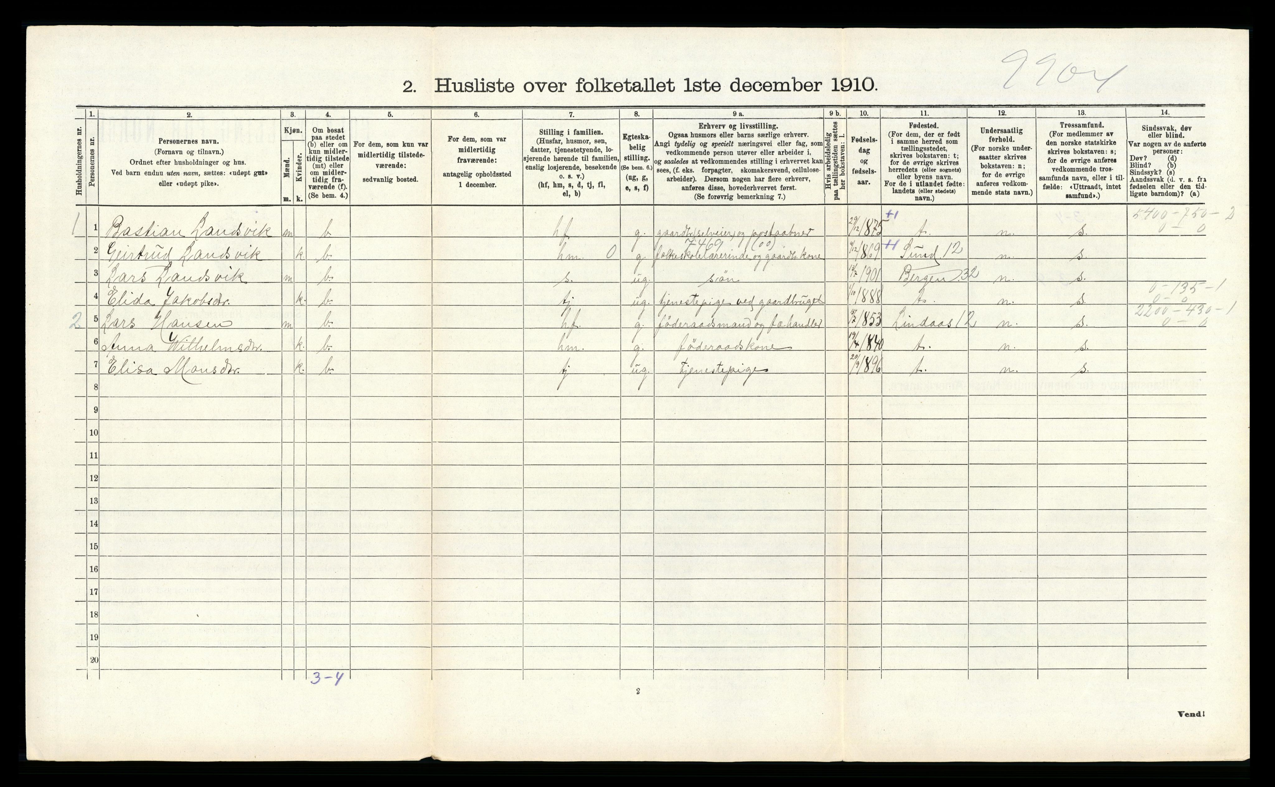 RA, 1910 census for Herdla, 1910, p. 203