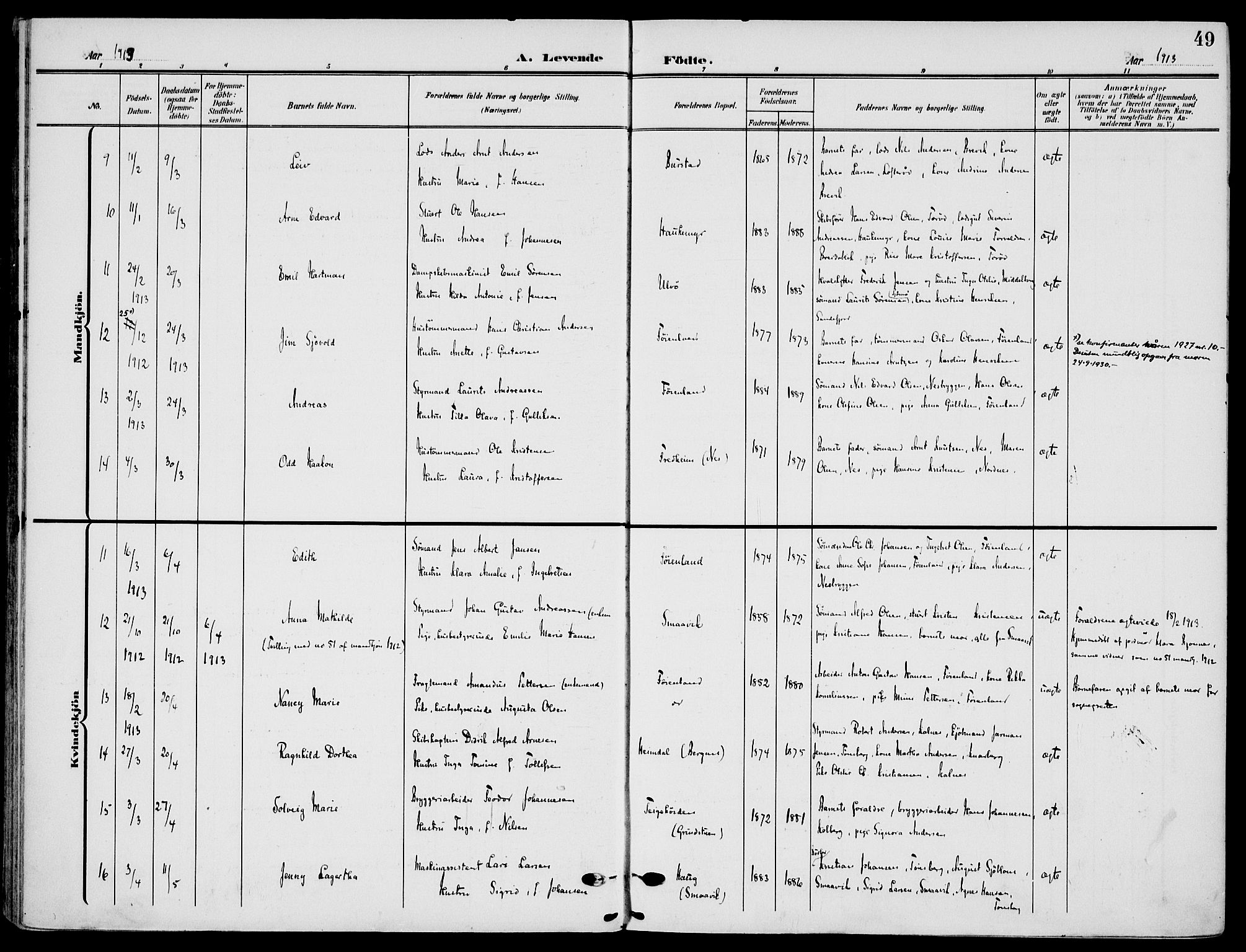 Nøtterøy kirkebøker, AV/SAKO-A-354/F/Fa/L0010: Parish register (official) no. I 10, 1908-1919, p. 49