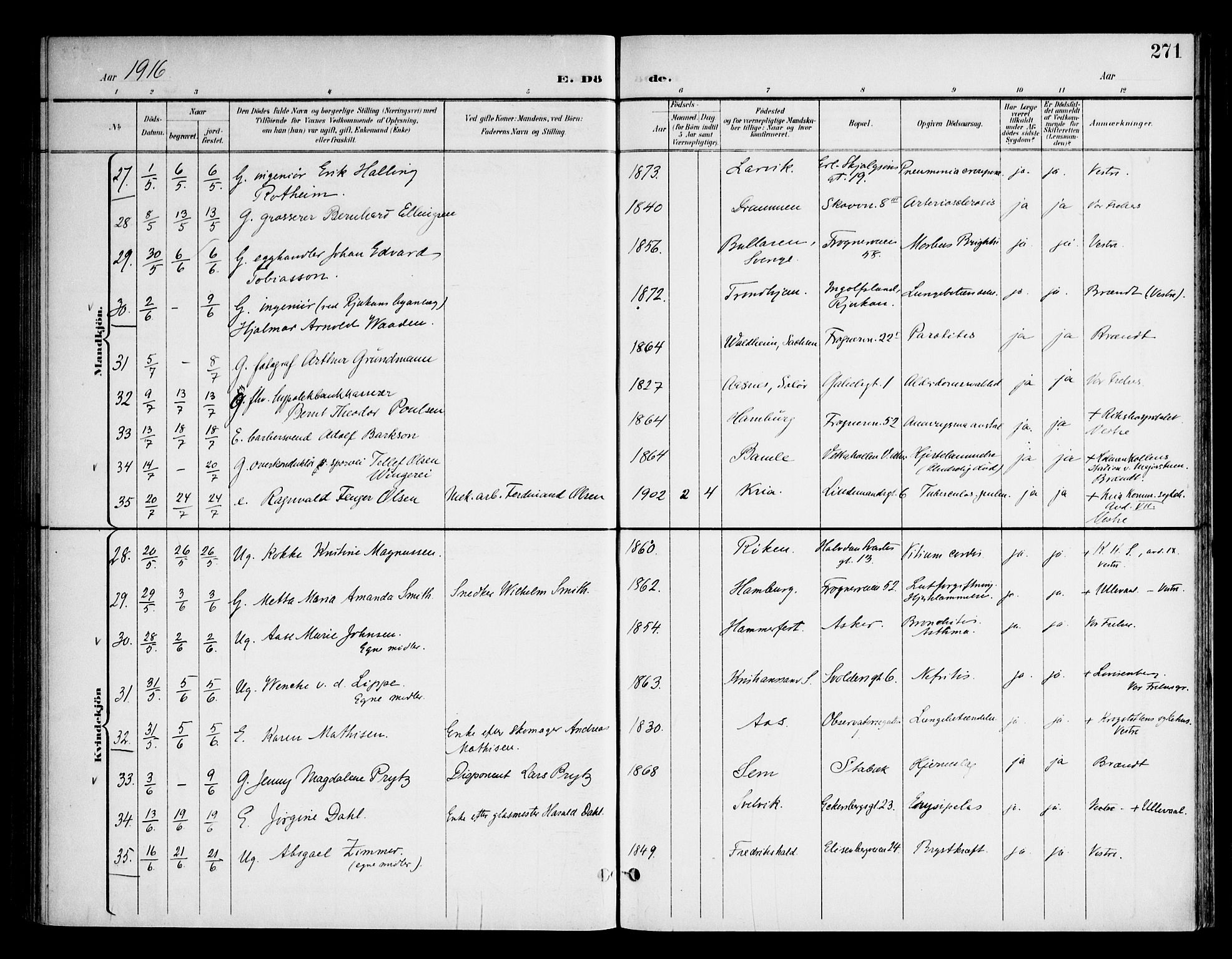 Frogner prestekontor Kirkebøker, AV/SAO-A-10886/F/Fa/L0004: Parish register (official) no. 4, 1898-1921, p. 271
