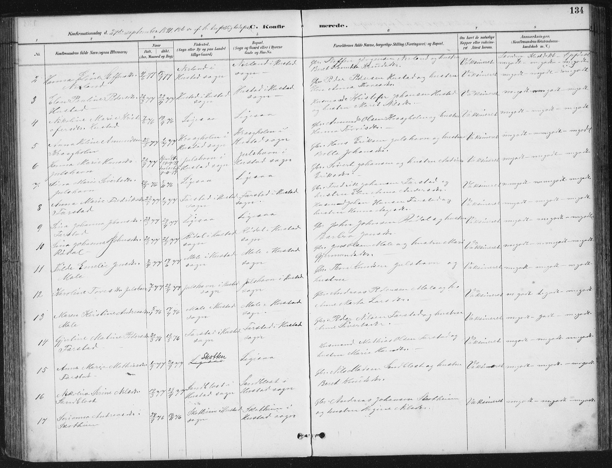 Ministerialprotokoller, klokkerbøker og fødselsregistre - Møre og Romsdal, AV/SAT-A-1454/567/L0783: Parish register (copy) no. 567C03, 1887-1903, p. 134