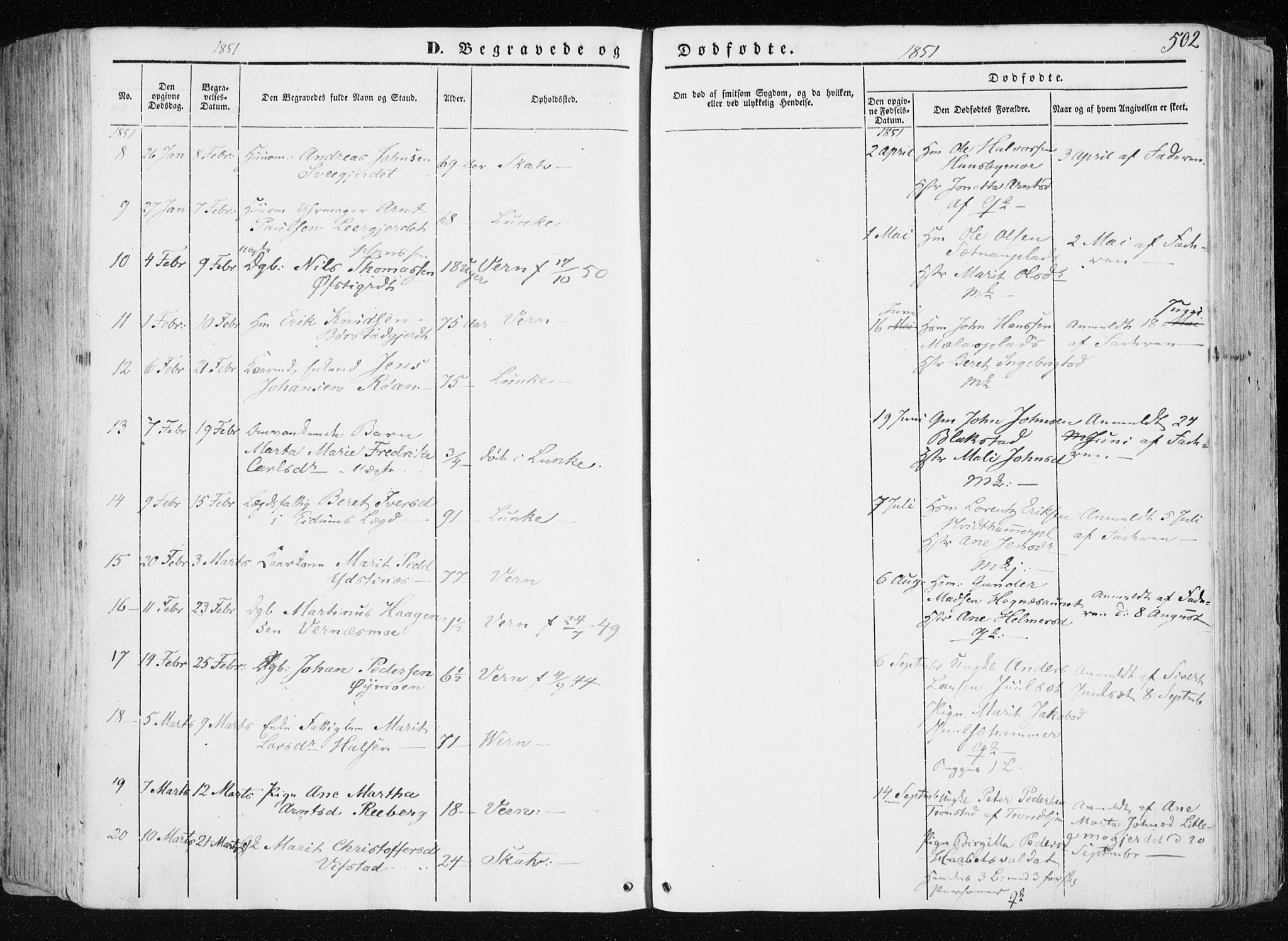 Ministerialprotokoller, klokkerbøker og fødselsregistre - Nord-Trøndelag, SAT/A-1458/709/L0074: Parish register (official) no. 709A14, 1845-1858, p. 502