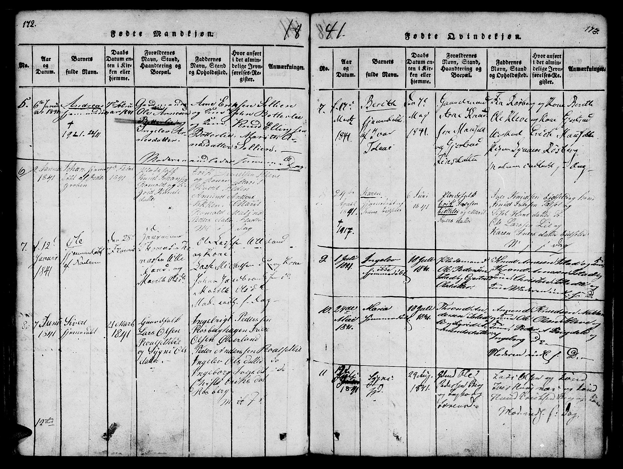 Ministerialprotokoller, klokkerbøker og fødselsregistre - Møre og Romsdal, AV/SAT-A-1454/557/L0679: Parish register (official) no. 557A01, 1818-1843, p. 172-173