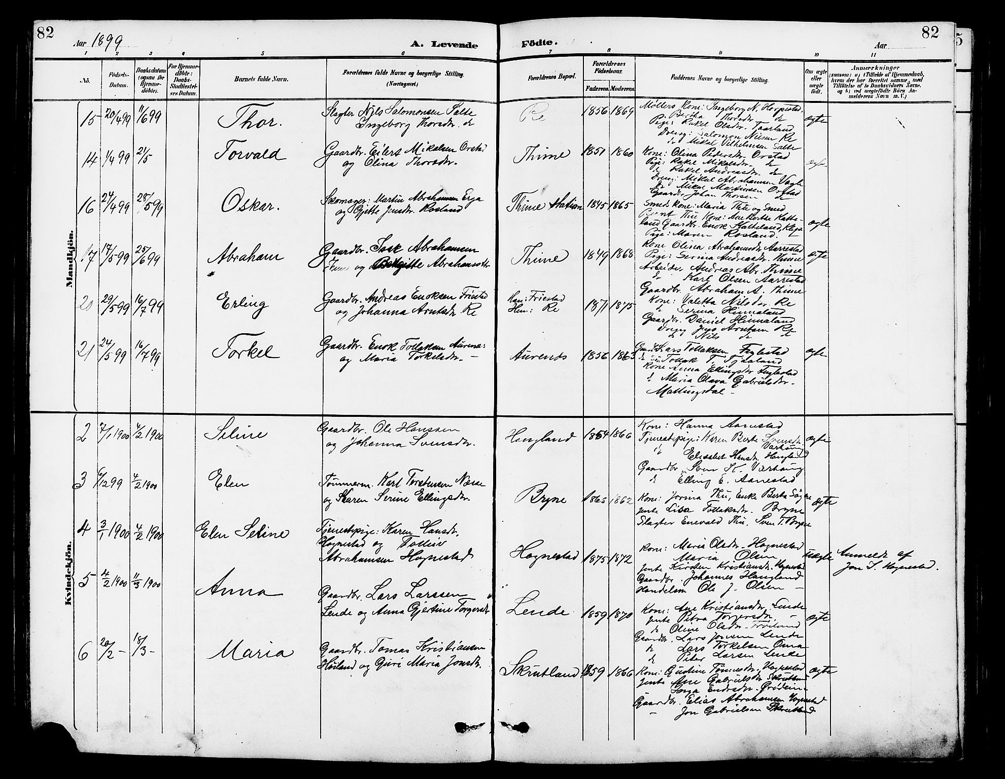 Lye sokneprestkontor, AV/SAST-A-101794/001/30BB/L0007: Parish register (copy) no. B 8, 1889-1909, p. 82