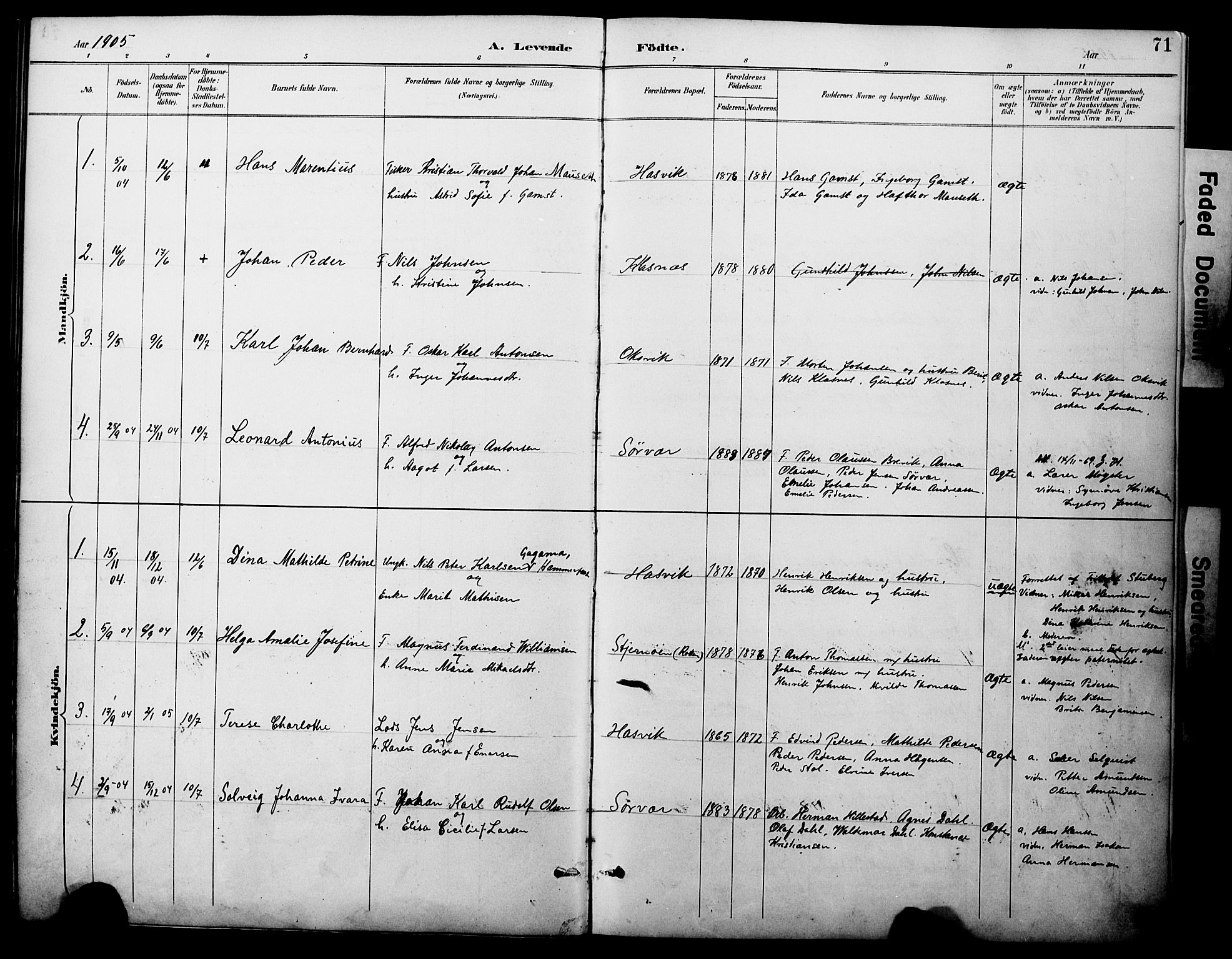 Loppa sokneprestkontor, SATØ/S-1339/H/Ha/L0008kirke: Parish register (official) no. 8, 1889-1907, p. 71