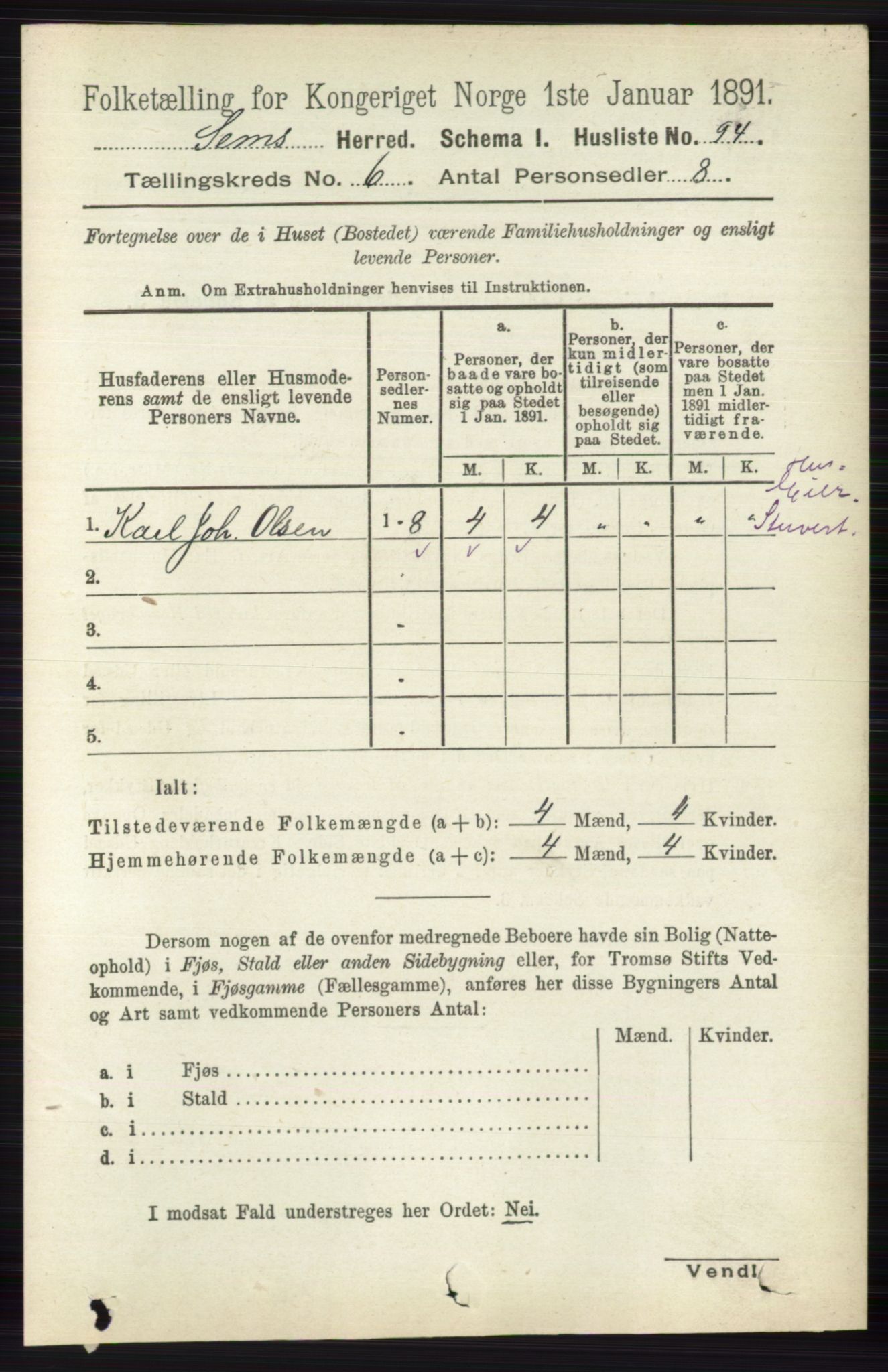 RA, 1891 census for 0721 Sem, 1891, p. 2622