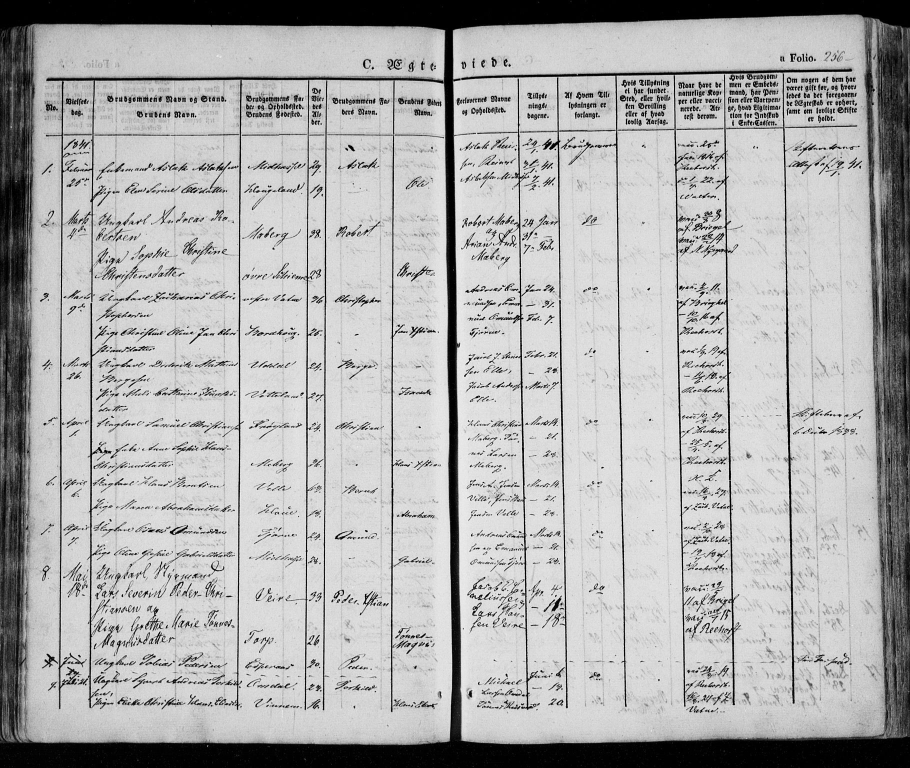 Lista sokneprestkontor, AV/SAK-1111-0027/F/Fa/L0009: Parish register (official) no. A 9, 1835-1846, p. 256