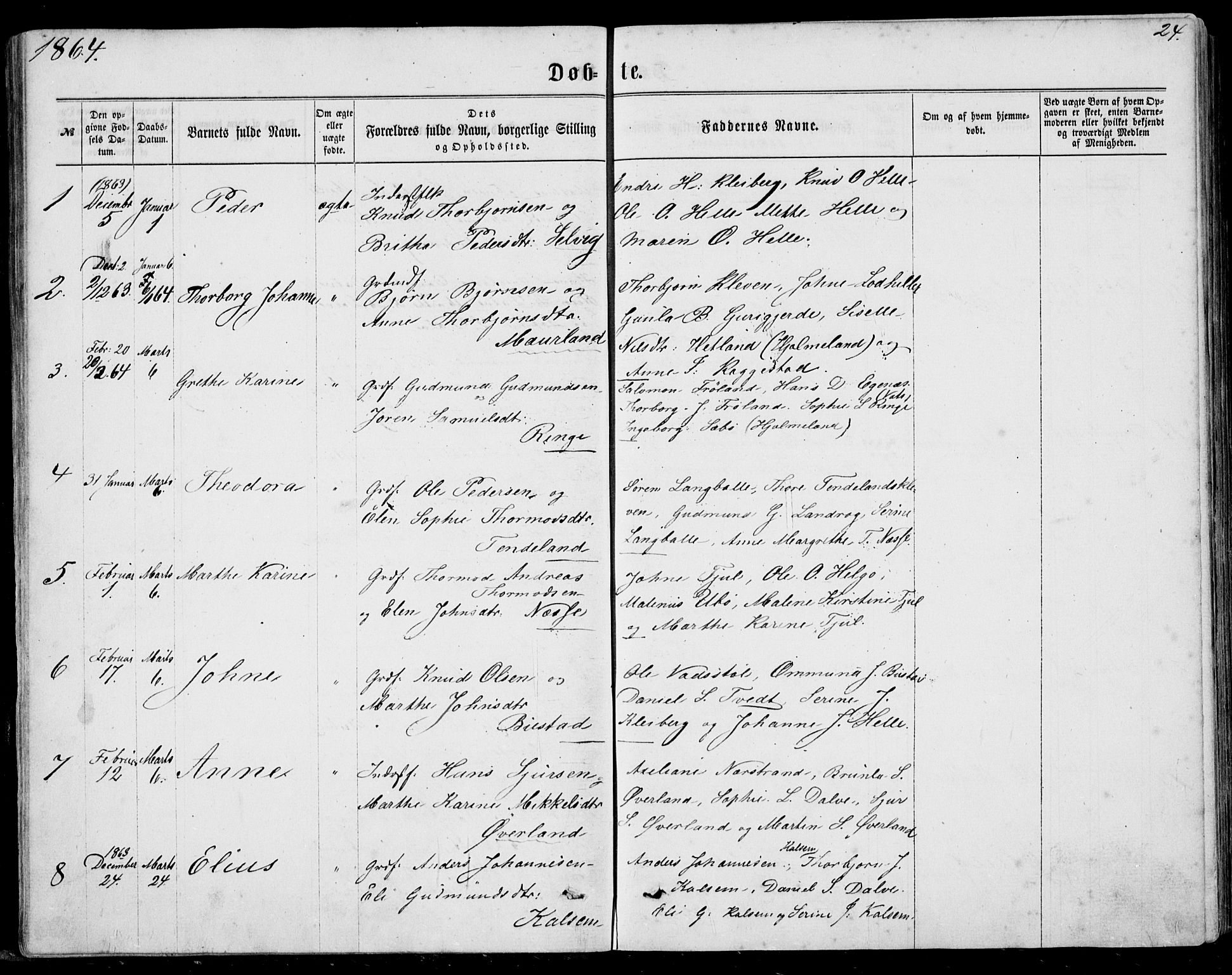 Nedstrand sokneprestkontor, SAST/A-101841/01/IV: Parish register (official) no. A 9, 1861-1876, p. 24