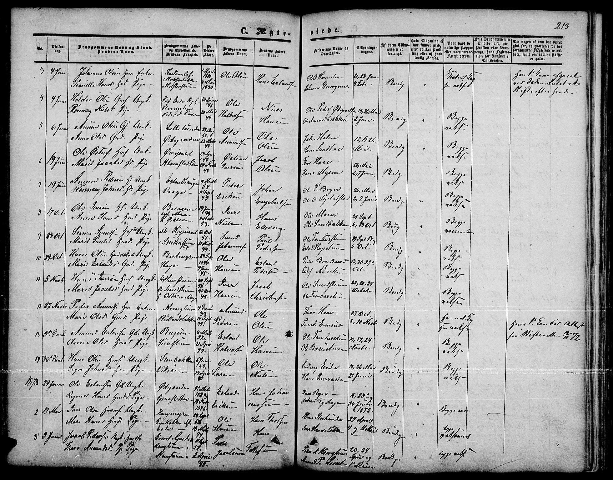 Nord-Fron prestekontor, SAH/PREST-080/H/Ha/Hab/L0001: Parish register (copy) no. 1, 1851-1883, p. 213