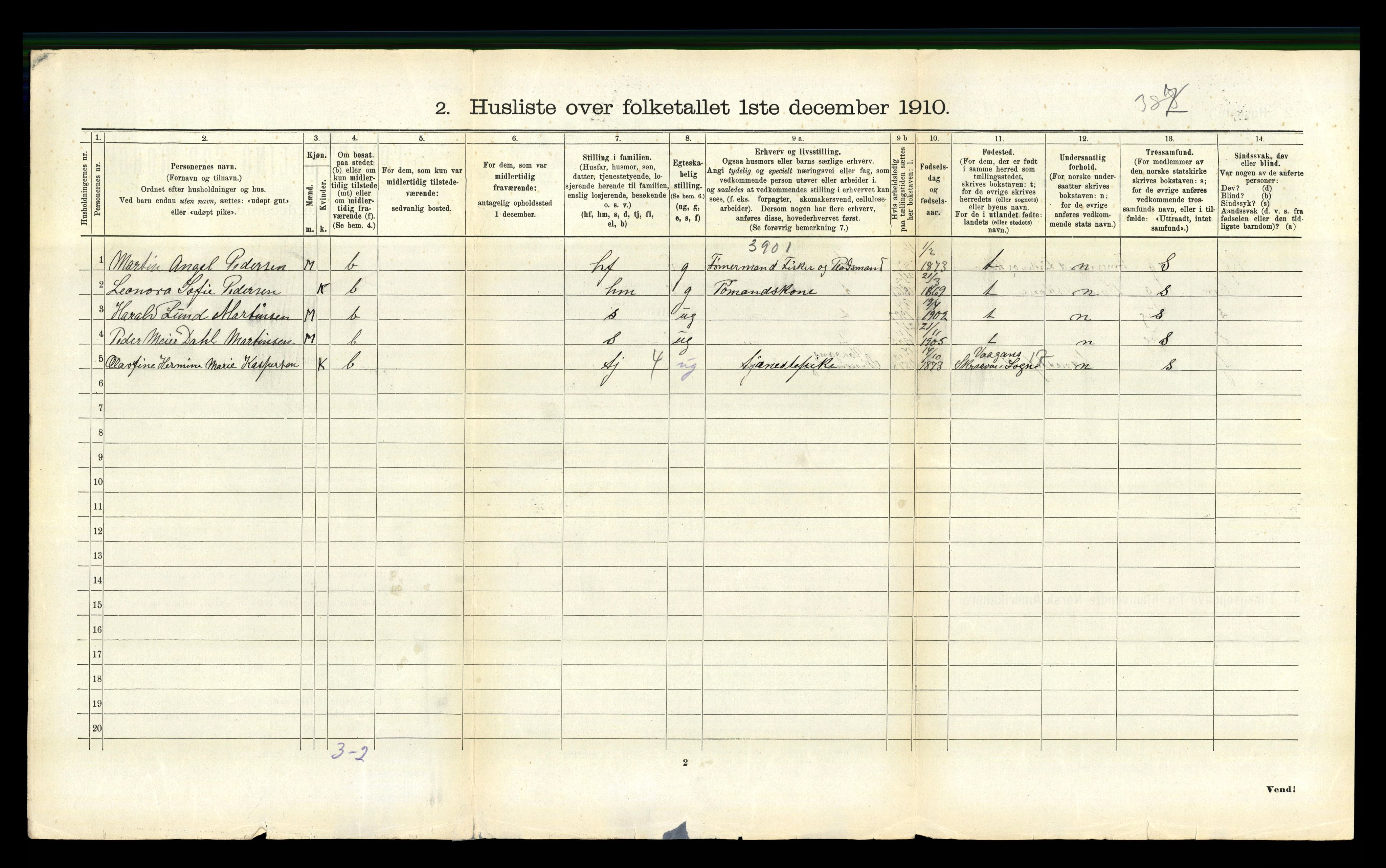 RA, 1910 census for Steigen, 1910, p. 350