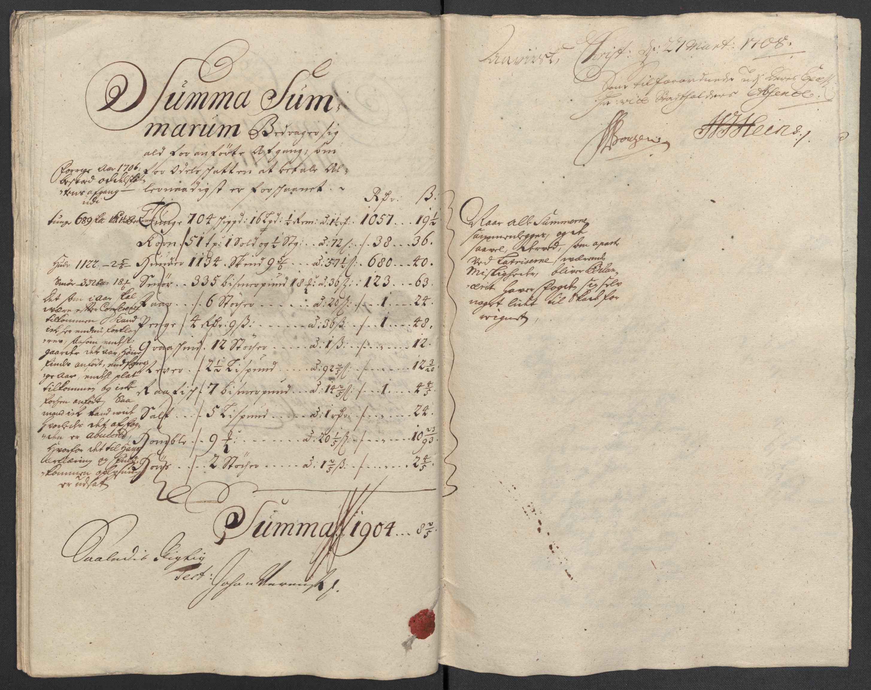 Rentekammeret inntil 1814, Reviderte regnskaper, Fogderegnskap, RA/EA-4092/R18/L1305: Fogderegnskap Hadeland, Toten og Valdres, 1707-1708, p. 384