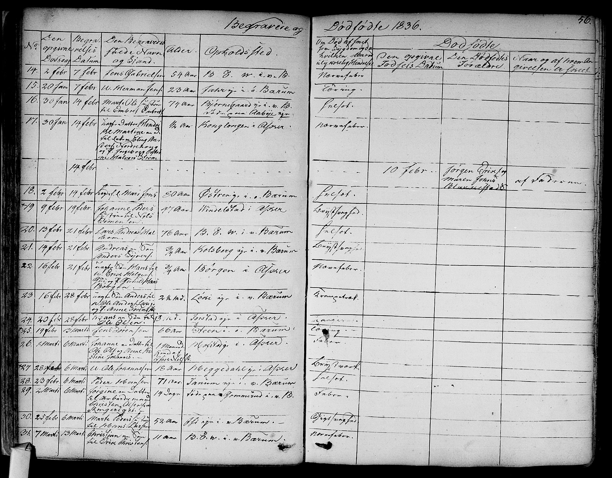 Asker prestekontor Kirkebøker, SAO/A-10256a/F/Fa/L0011: Parish register (official) no. I 11, 1825-1878, p. 56