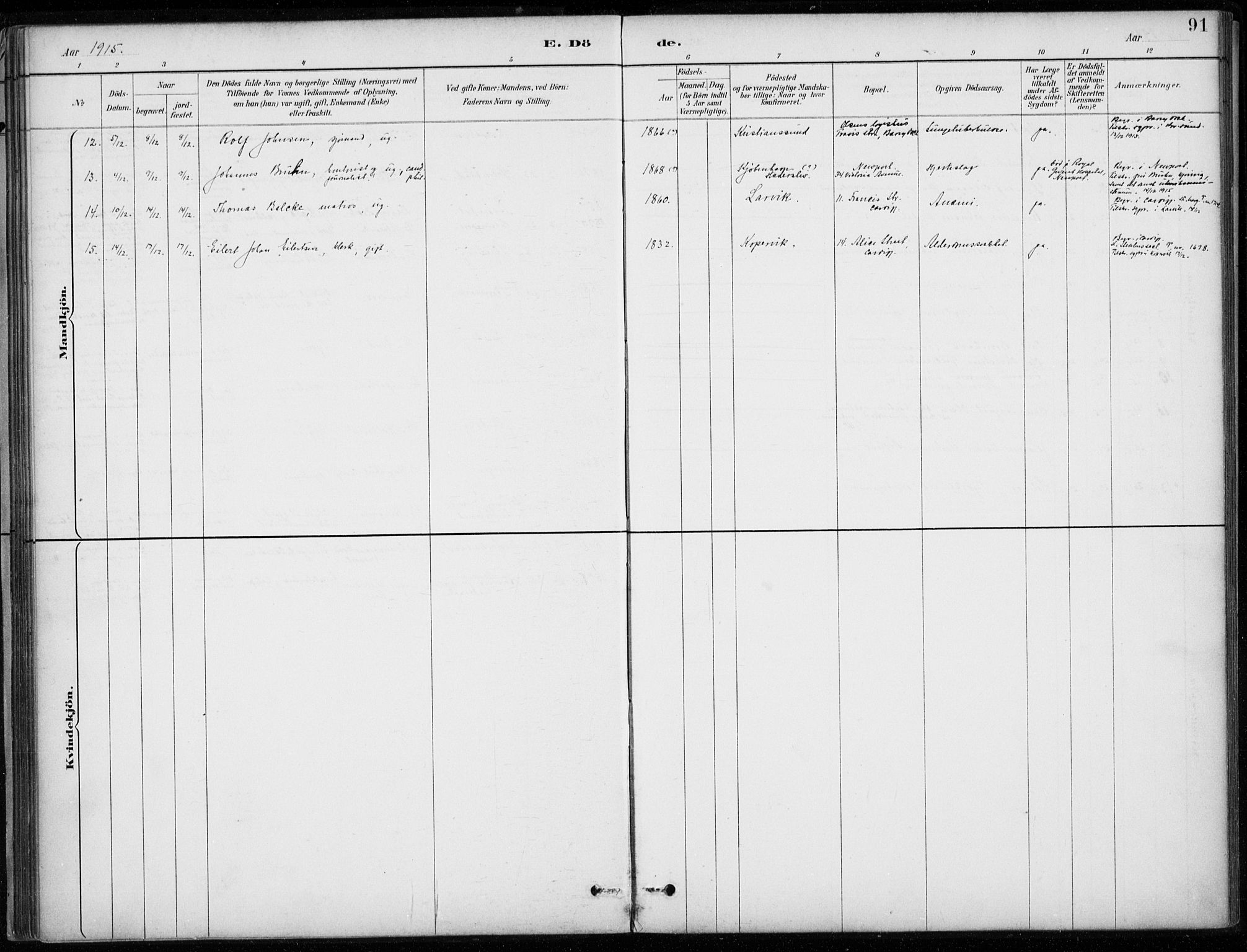 Den norske sjømannsmisjon i utlandet/Bristolhavnene(Cardiff-Swansea), SAB/SAB/PA-0102/H/Ha/Haa/L0002: Parish register (official) no. A 2, 1887-1932, p. 91