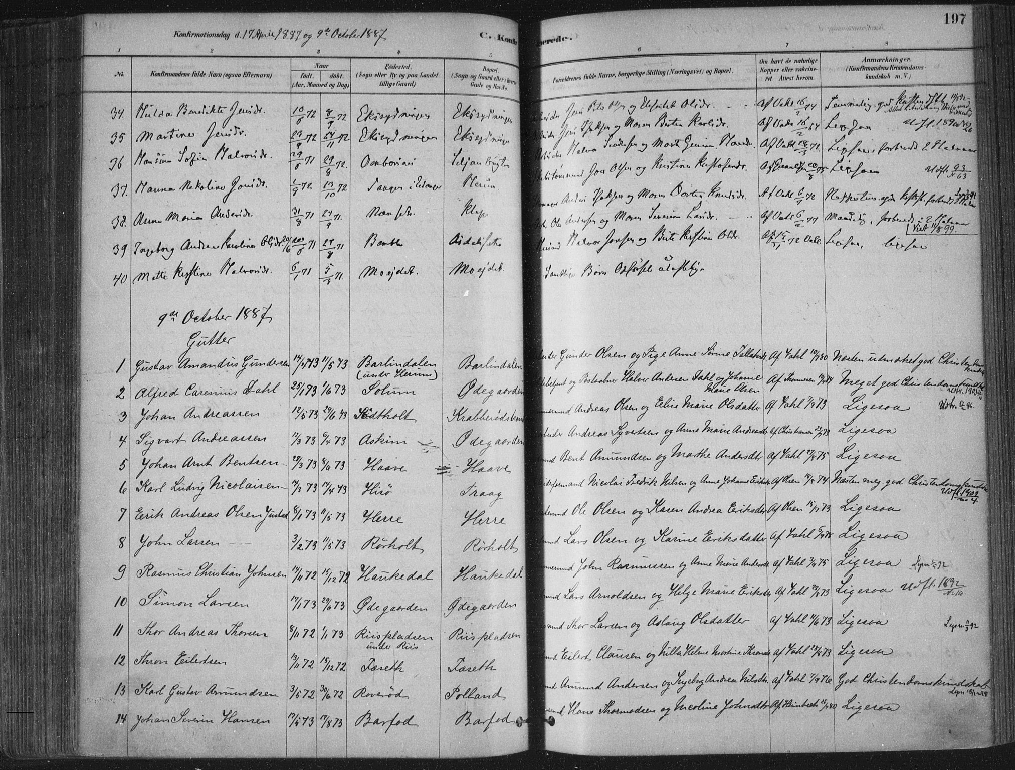 Bamble kirkebøker, AV/SAKO-A-253/F/Fa/L0007: Parish register (official) no. I 7, 1878-1888, p. 197