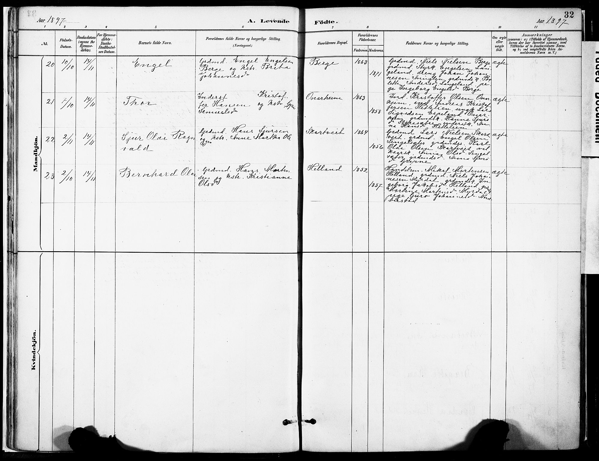 Tysnes sokneprestembete, SAB/A-78601/H/Haa: Parish register (official) no. C 1, 1887-1912, p. 32