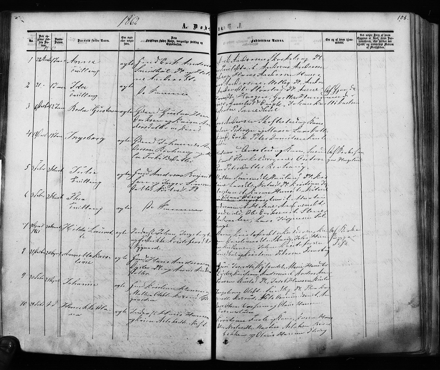 Ås prestekontor Kirkebøker, AV/SAO-A-10894/F/Fa/L0007: Parish register (official) no. I 7, 1854-1870, p. 106