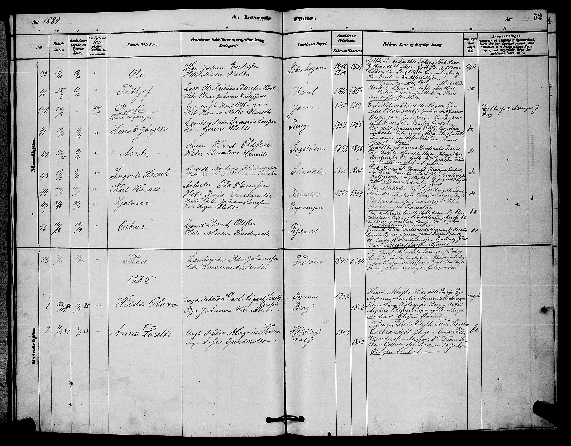 Fet prestekontor Kirkebøker, AV/SAO-A-10370a/G/Ga/L0006: Parish register (copy) no. I 6, 1878-1891, p. 52