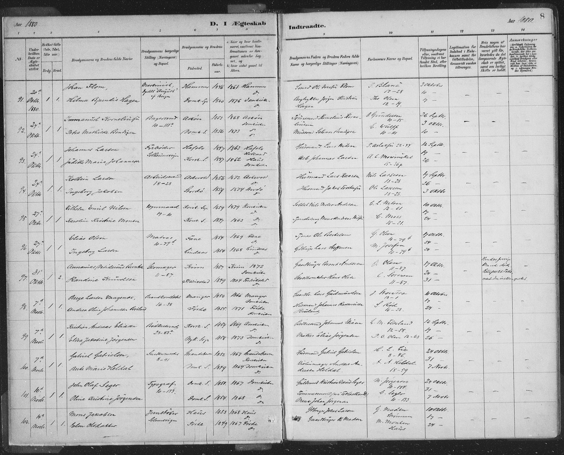 Domkirken sokneprestembete, AV/SAB-A-74801/H/Hab/L0032: Parish register (copy) no. D 4, 1880-1907, p. 8