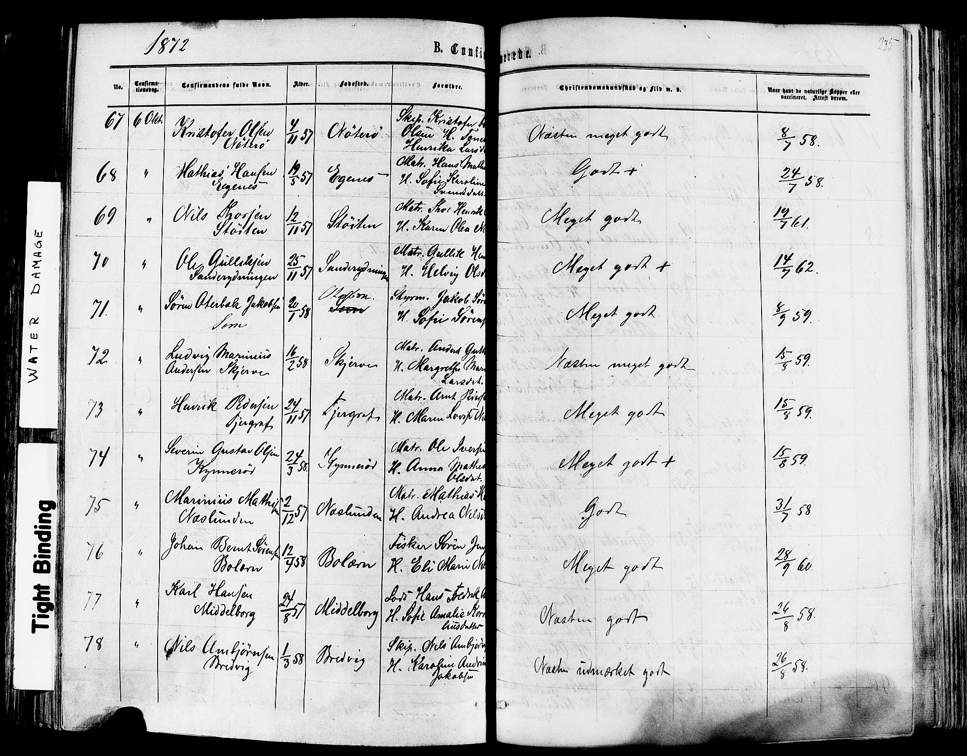 Nøtterøy kirkebøker, SAKO/A-354/F/Fa/L0007: Parish register (official) no. I 7, 1865-1877, p. 235