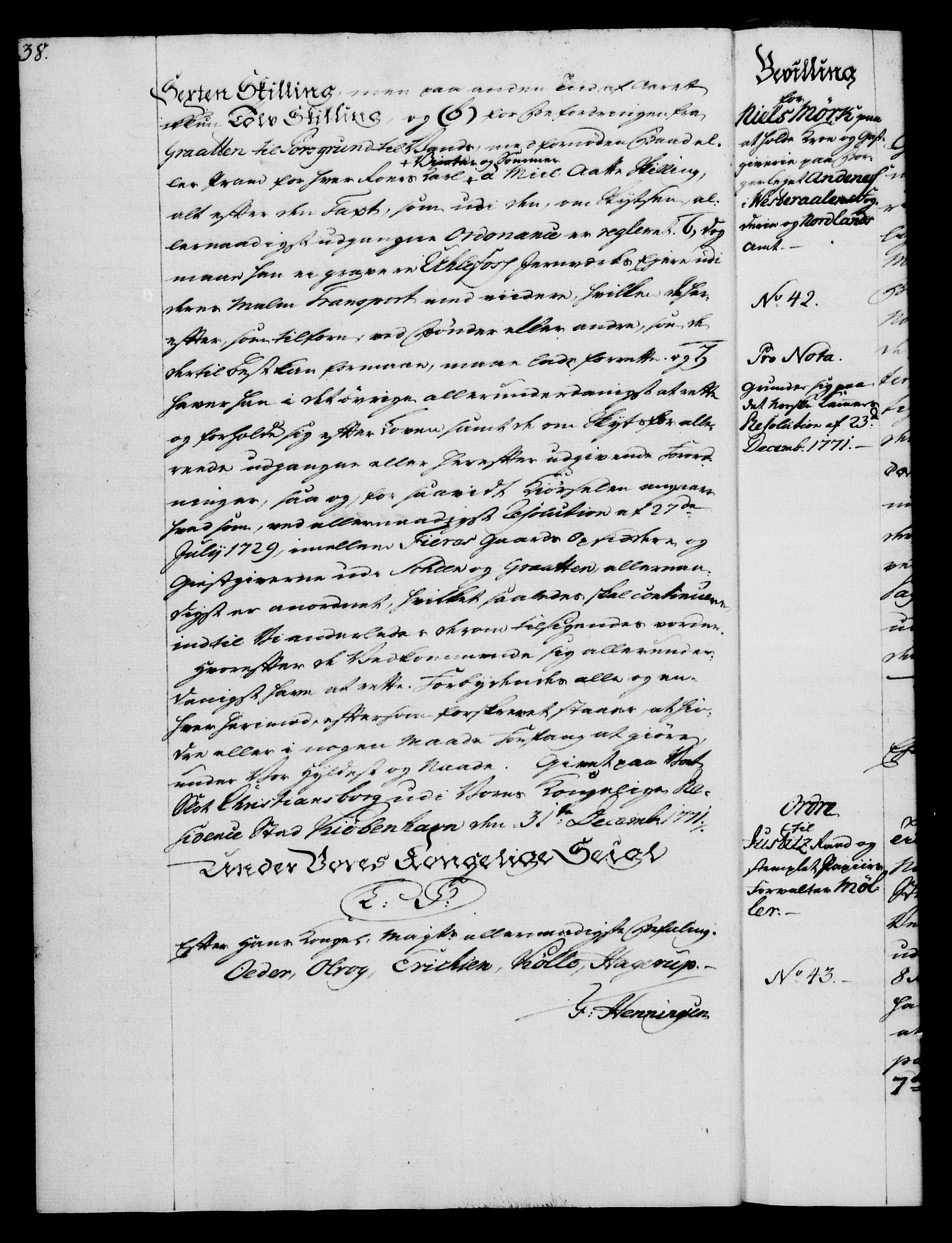 Rentekammeret, Kammerkanselliet, RA/EA-3111/G/Gg/Gga/L0009: Norsk ekspedisjonsprotokoll med register (merket RK 53.9), 1771-1773, p. 38