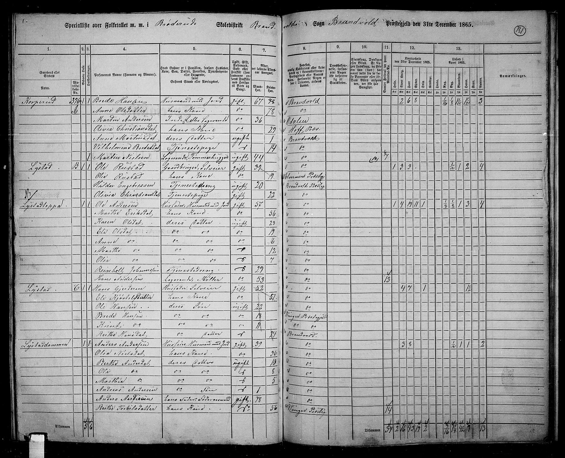 RA, 1865 census for Brandval, 1865, p. 112