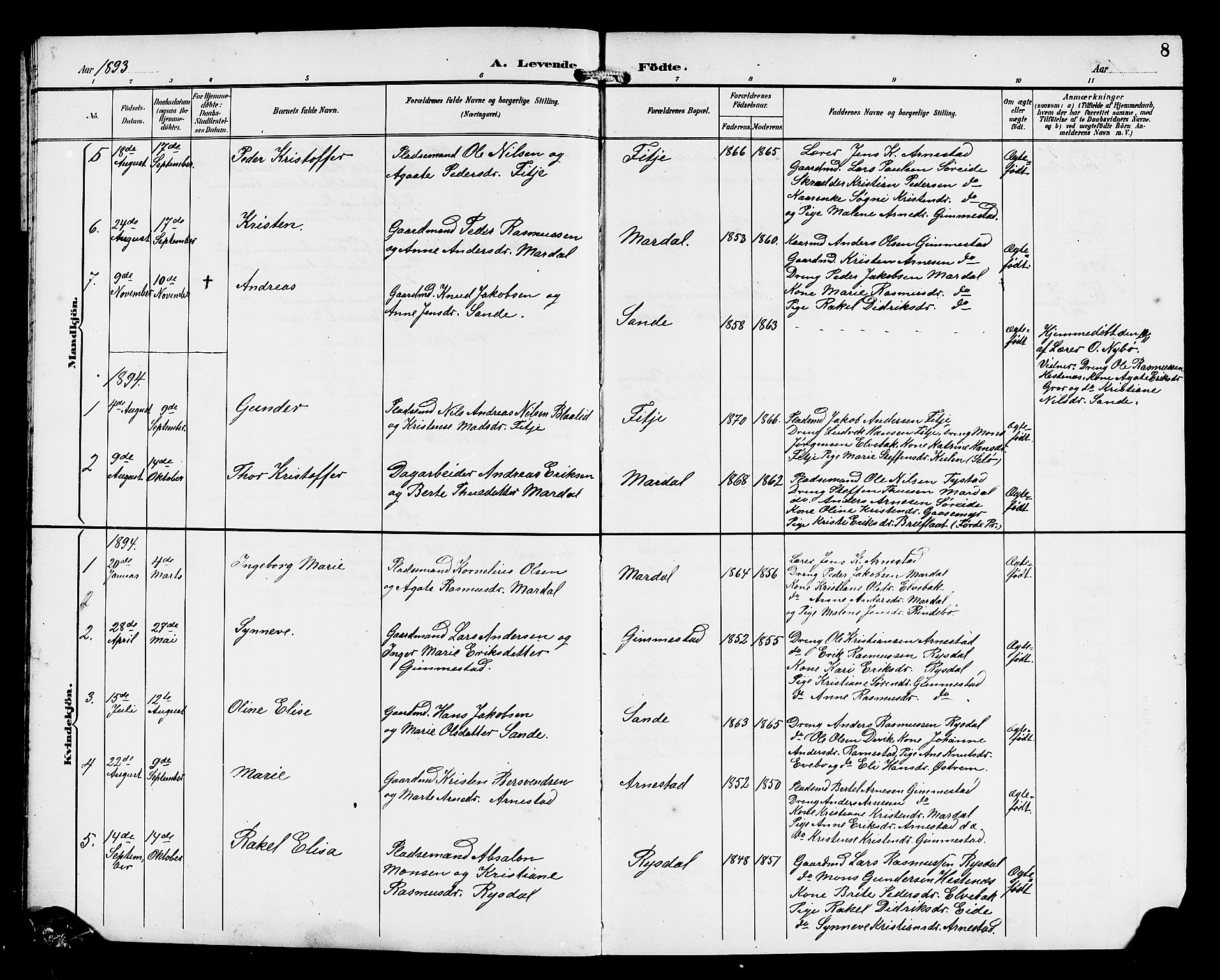 Gloppen sokneprestembete, AV/SAB-A-80101/H/Hab/Habd/L0001: Parish register (copy) no. D 1, 1892-1921, p. 8