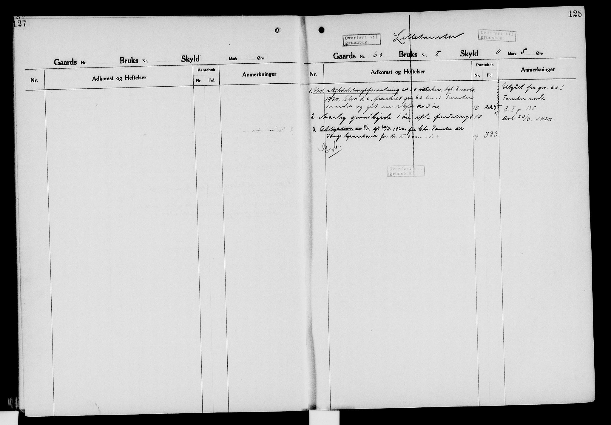 Nord-Hedmark sorenskriveri, SAH/TING-012/H/Ha/Had/Hade/L0006: Mortgage register no. 4.6, 1920-1940, p. 127-128