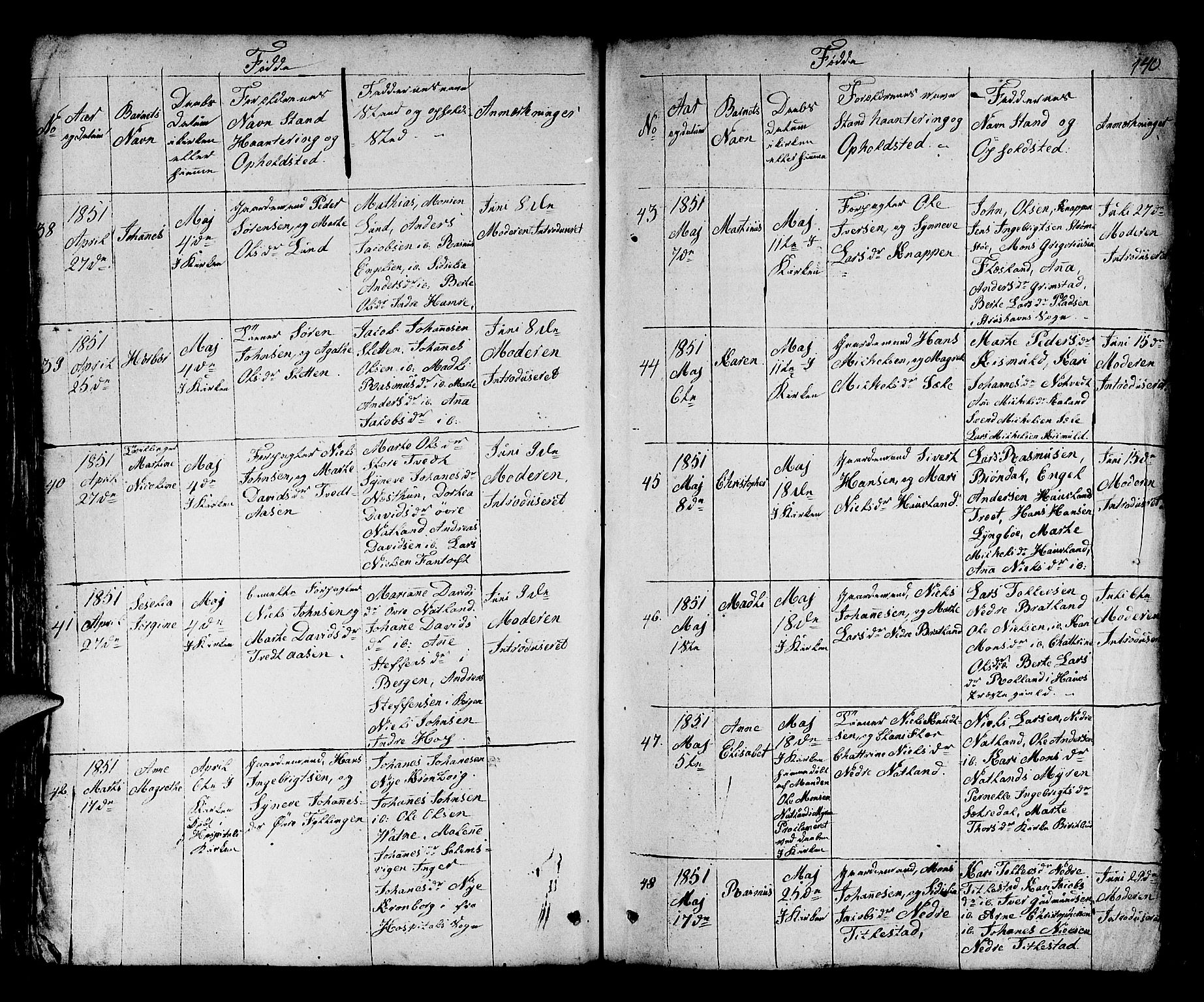 Fana Sokneprestembete, SAB/A-75101/H/Hab/Habb/L0001: Parish register (copy) no. B 1, 1837-1855, p. 140