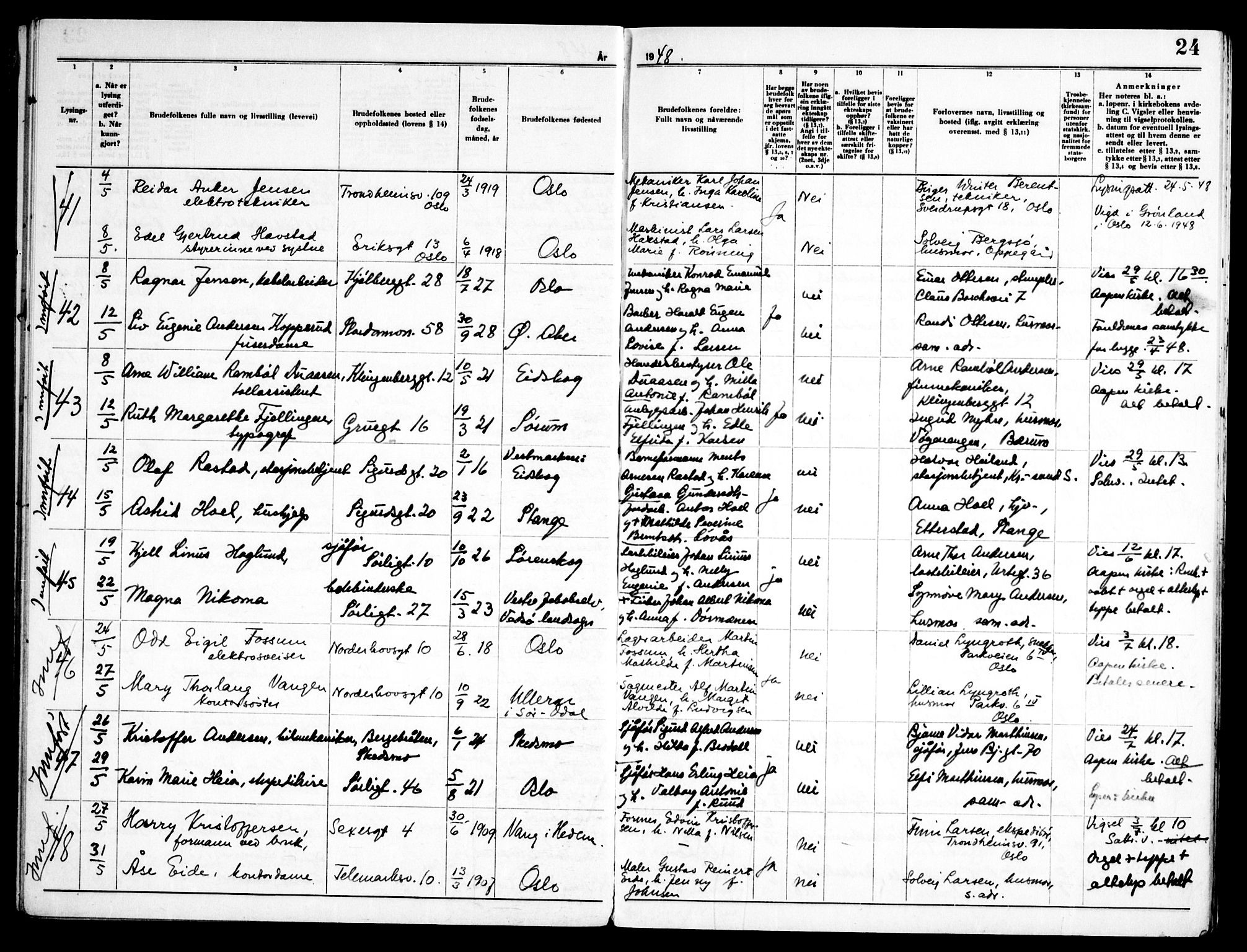 Kampen prestekontor Kirkebøker, AV/SAO-A-10853/H/Ha/L0008: Banns register no. 8, 1946-1956, p. 24