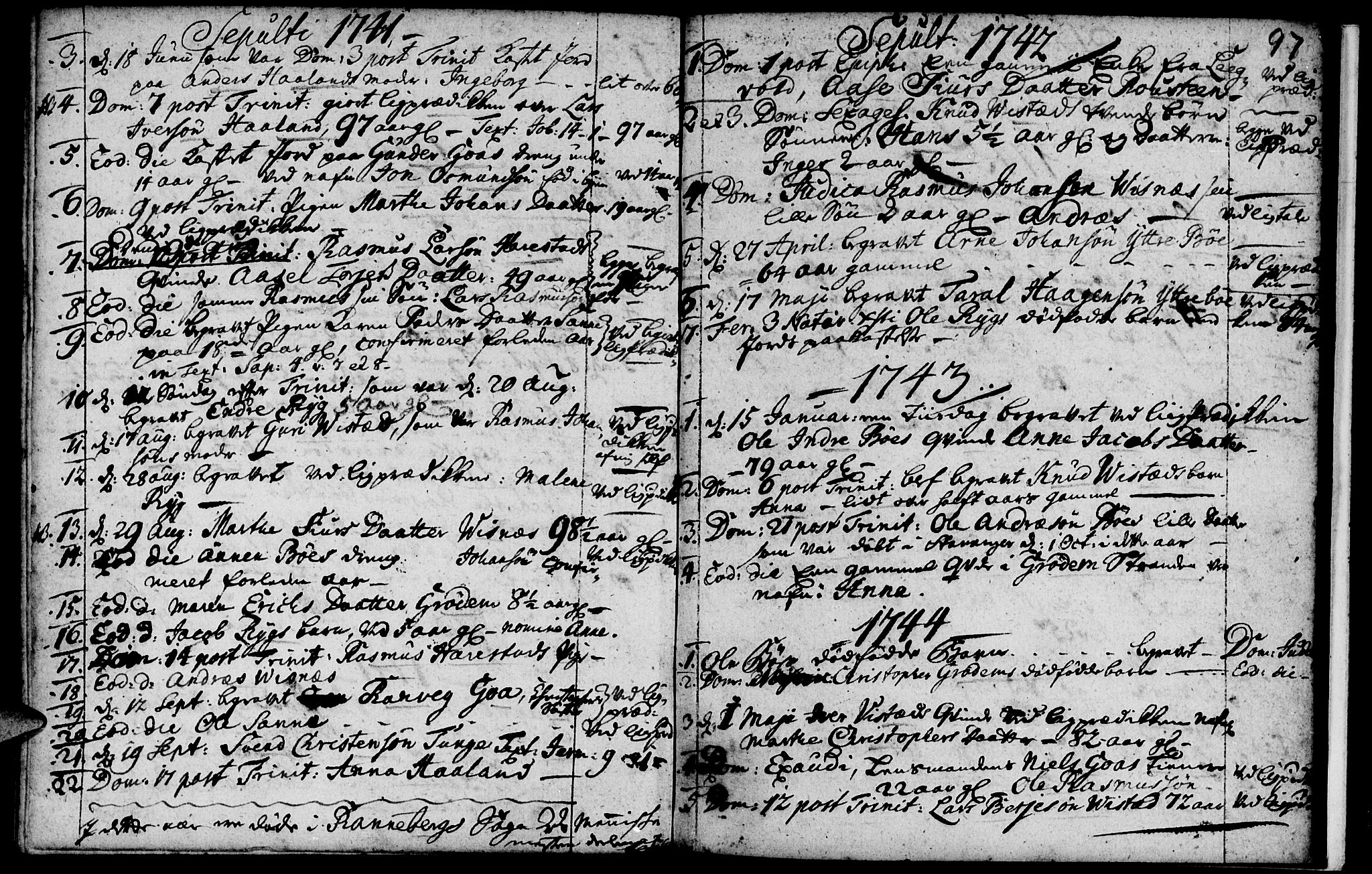 Domkirken sokneprestkontor, SAST/A-101812/001/30/30BA/L0003: Parish register (official) no. A 3 /2, 1738-1760, p. 97