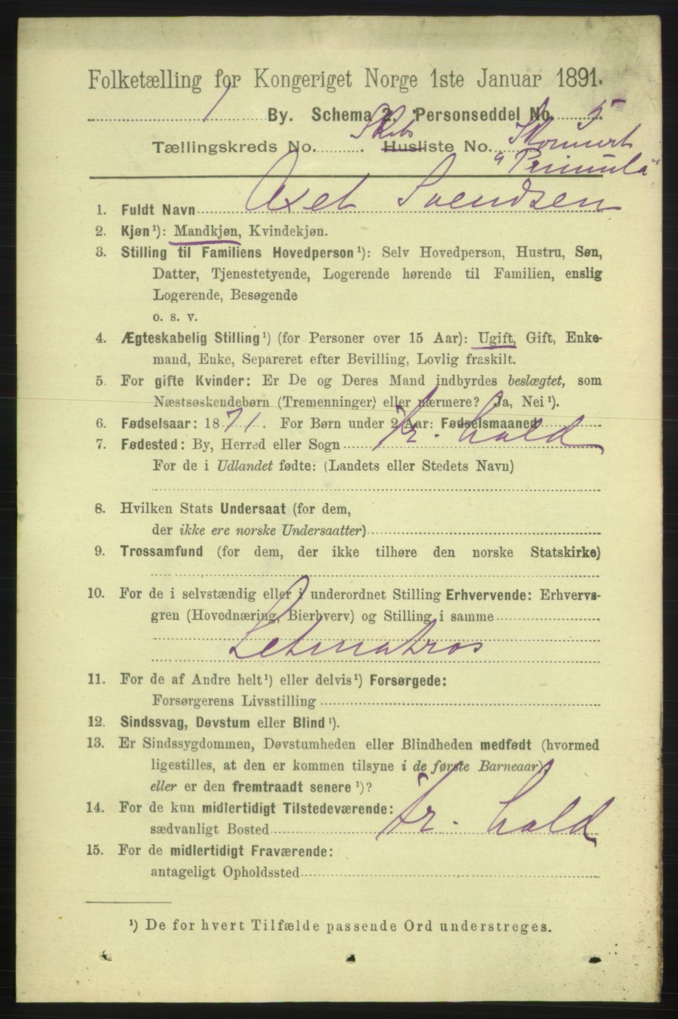 RA, 1891 census for 0101 Fredrikshald, 1891, p. 13812