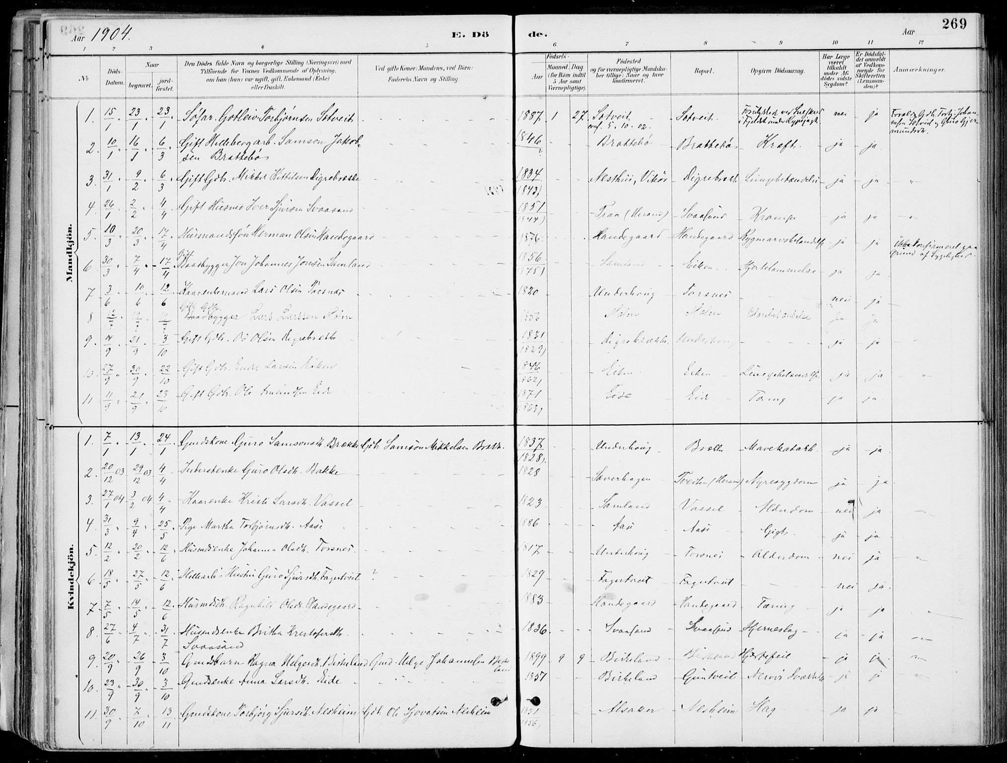 Strandebarm sokneprestembete, SAB/A-78401/H/Haa: Parish register (official) no. E  1, 1886-1908, p. 269