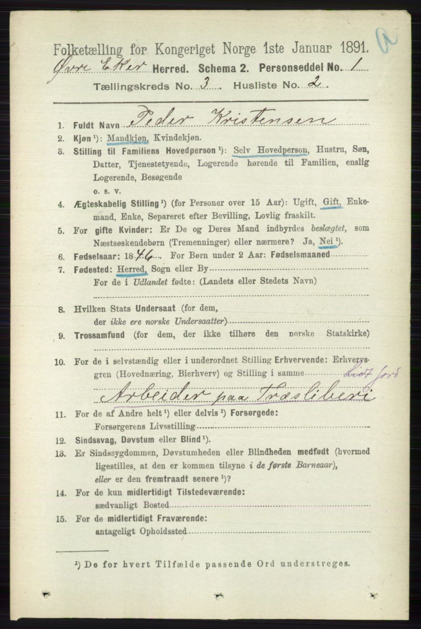 RA, 1891 census for 0624 Øvre Eiker, 1891, p. 994