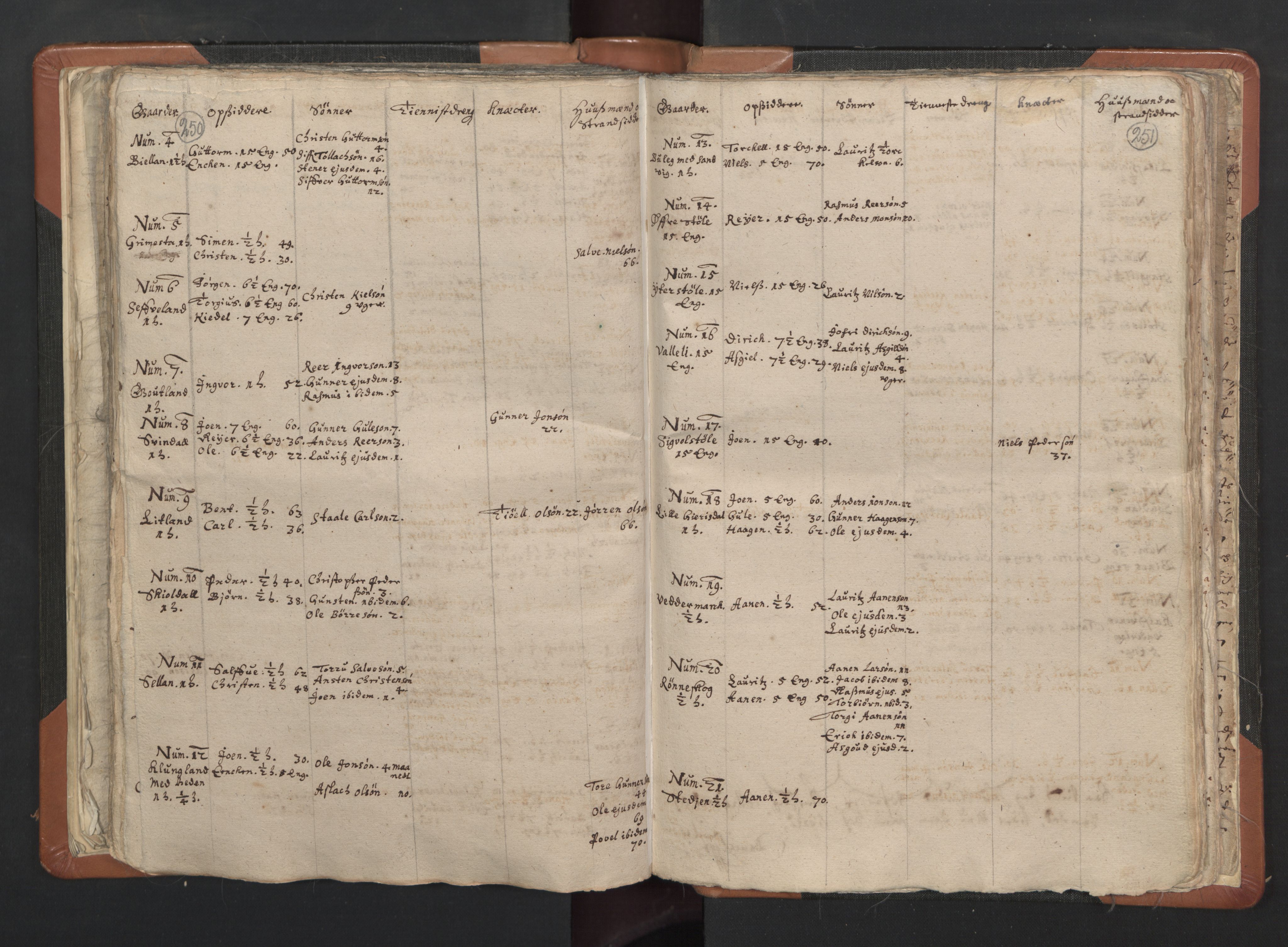 RA, Vicar's Census 1664-1666, no. 16: Lista deanery, 1664-1666, p. 250-251