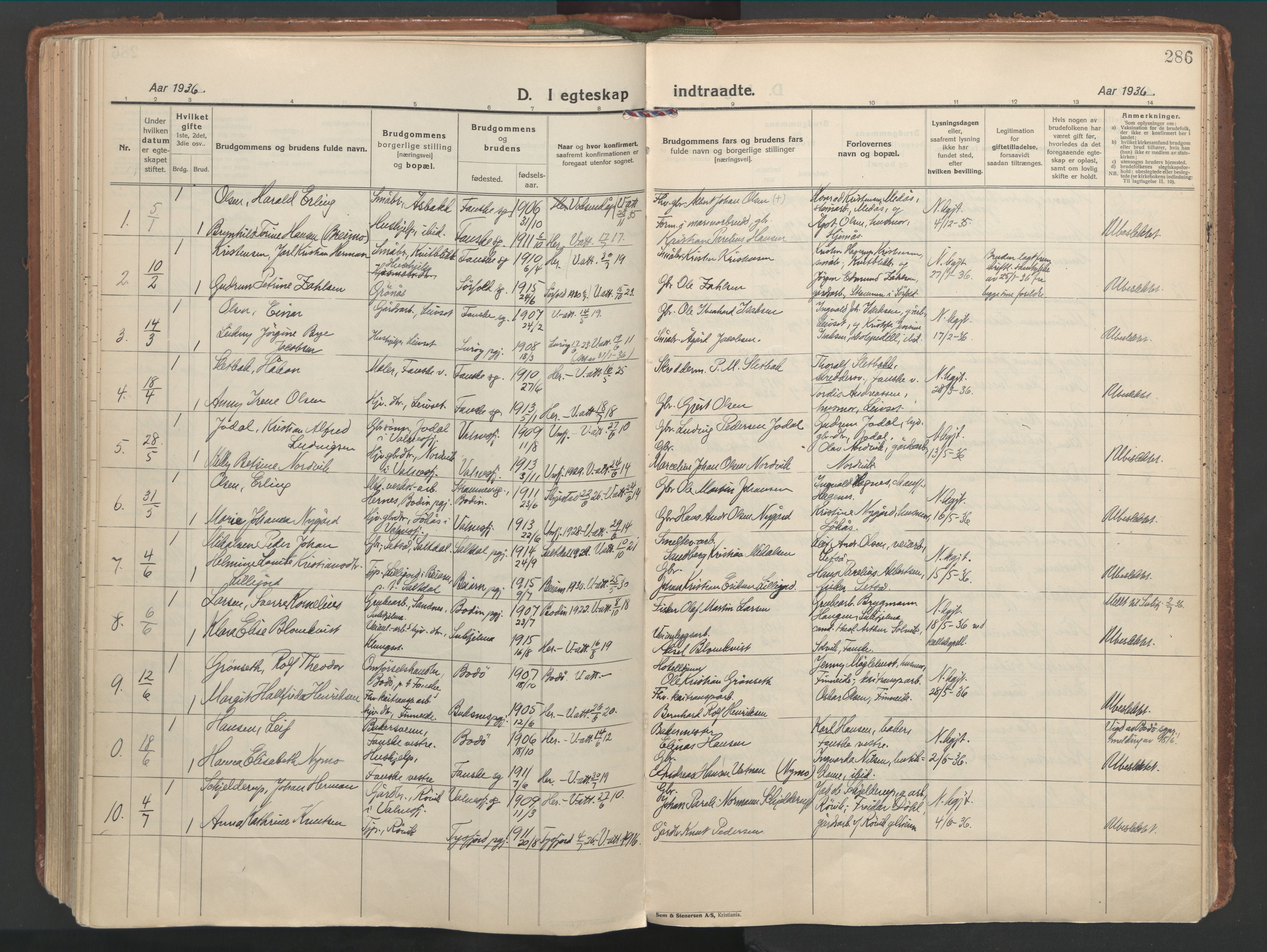 Ministerialprotokoller, klokkerbøker og fødselsregistre - Nordland, SAT/A-1459/849/L0699: Parish register (official) no. 849A10, 1924-1937, p. 286