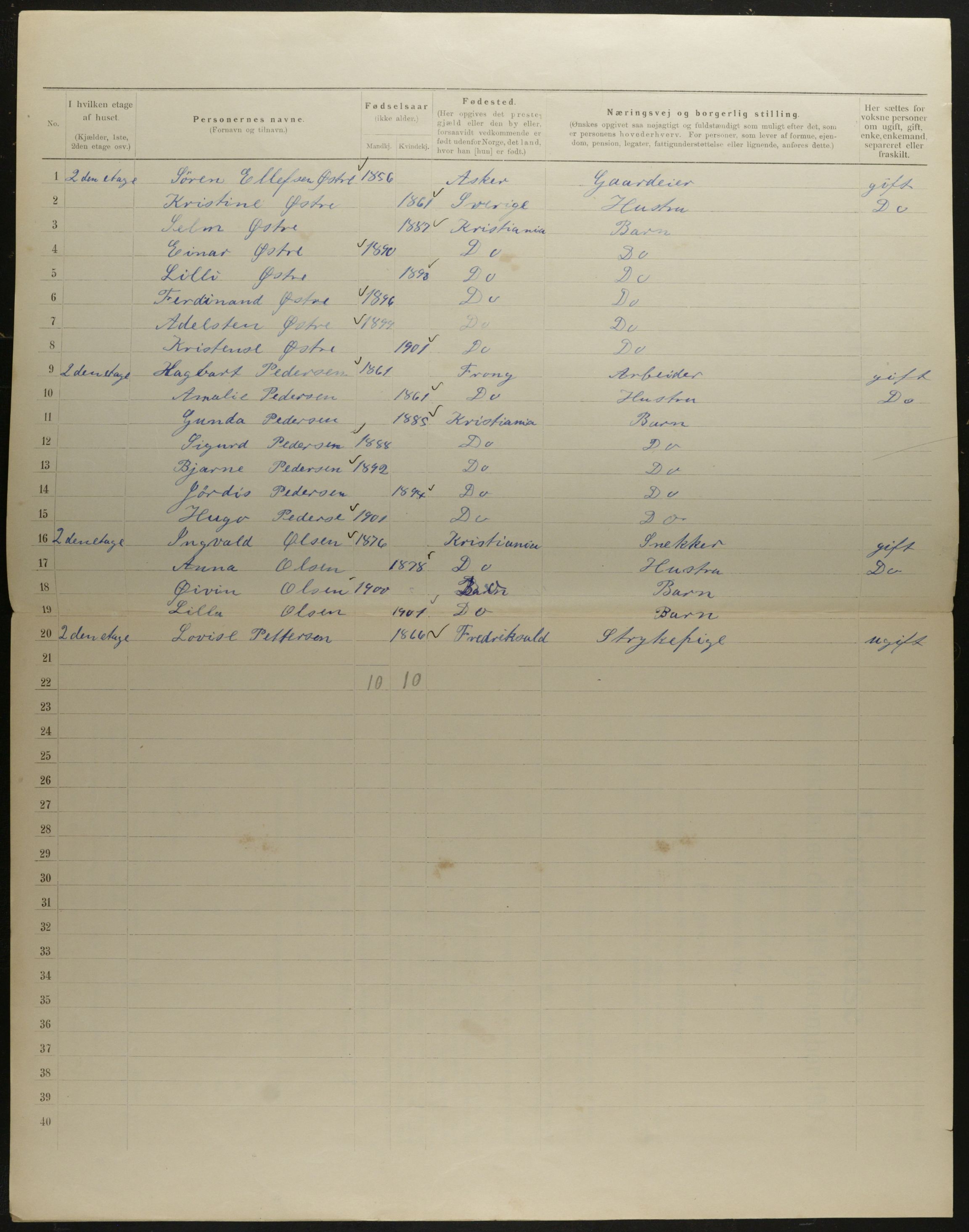 OBA, Municipal Census 1901 for Kristiania, 1901, p. 5495