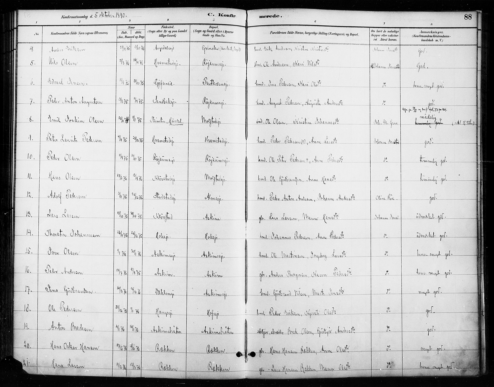 Gran prestekontor, SAH/PREST-112/H/Ha/Haa/L0018: Parish register (official) no. 18, 1889-1899, p. 88