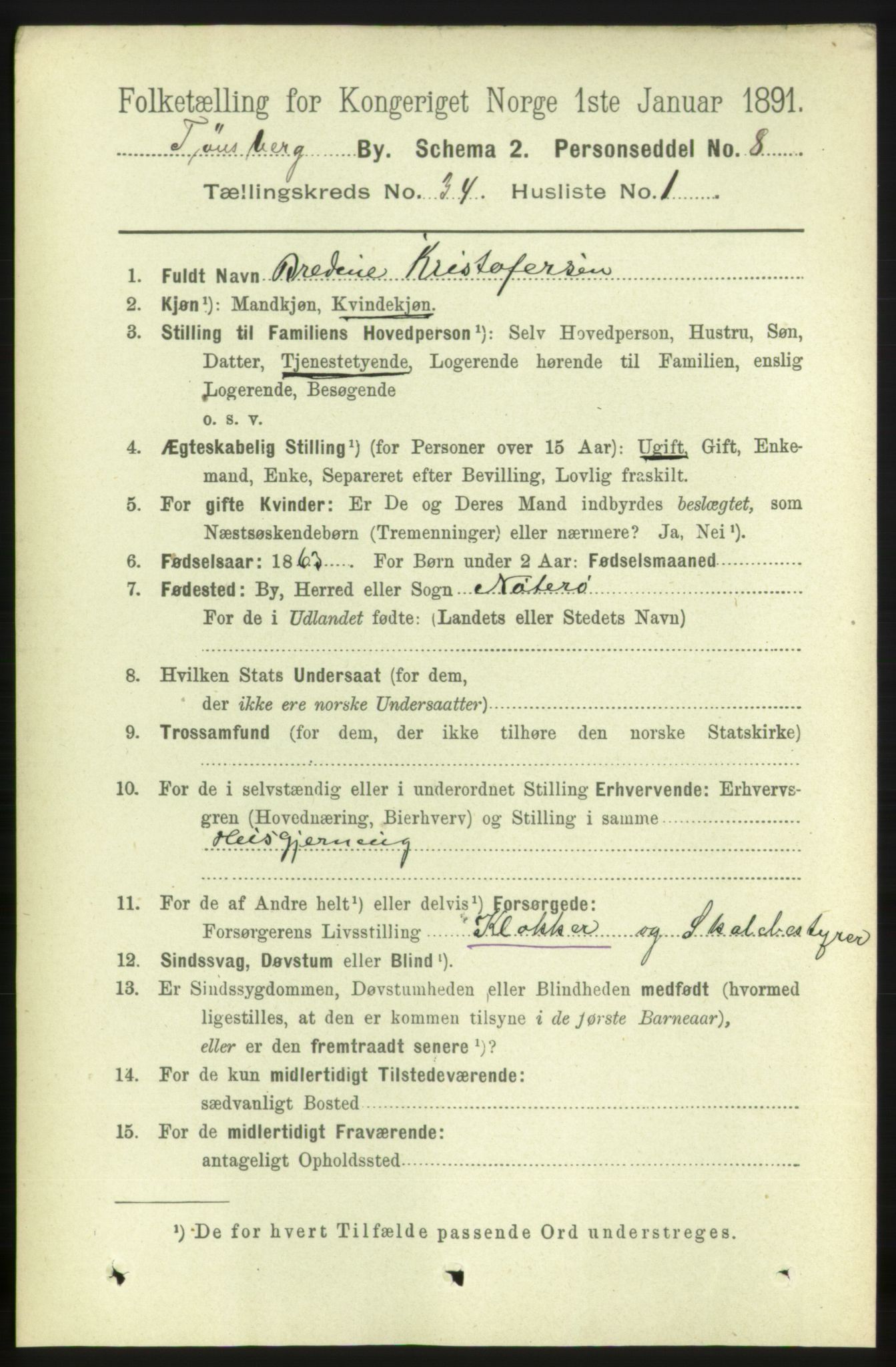 RA, 1891 census for 0705 Tønsberg, 1891, p. 7668