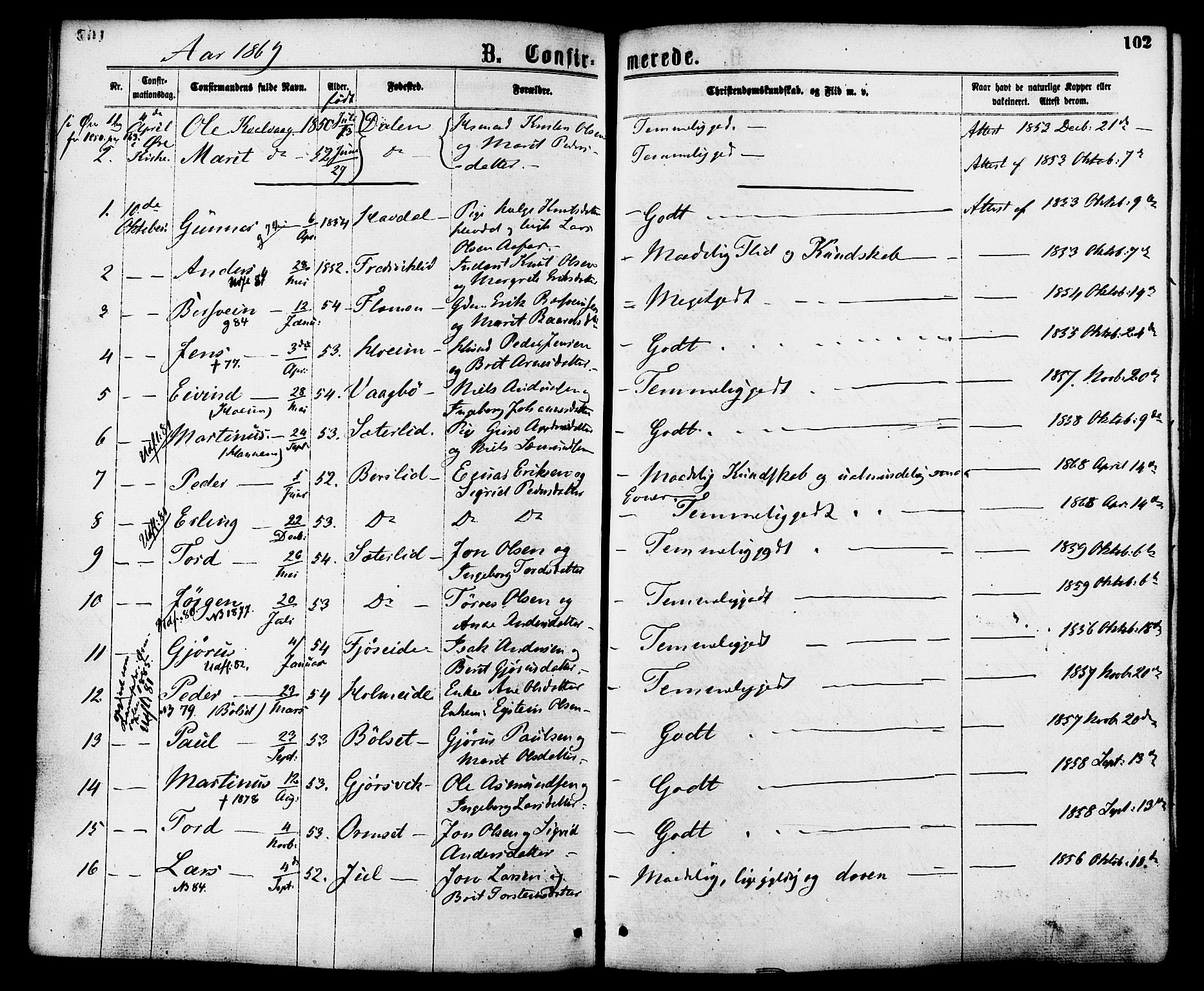 Ministerialprotokoller, klokkerbøker og fødselsregistre - Møre og Romsdal, SAT/A-1454/586/L0986: Parish register (official) no. 586A12, 1867-1878, p. 102