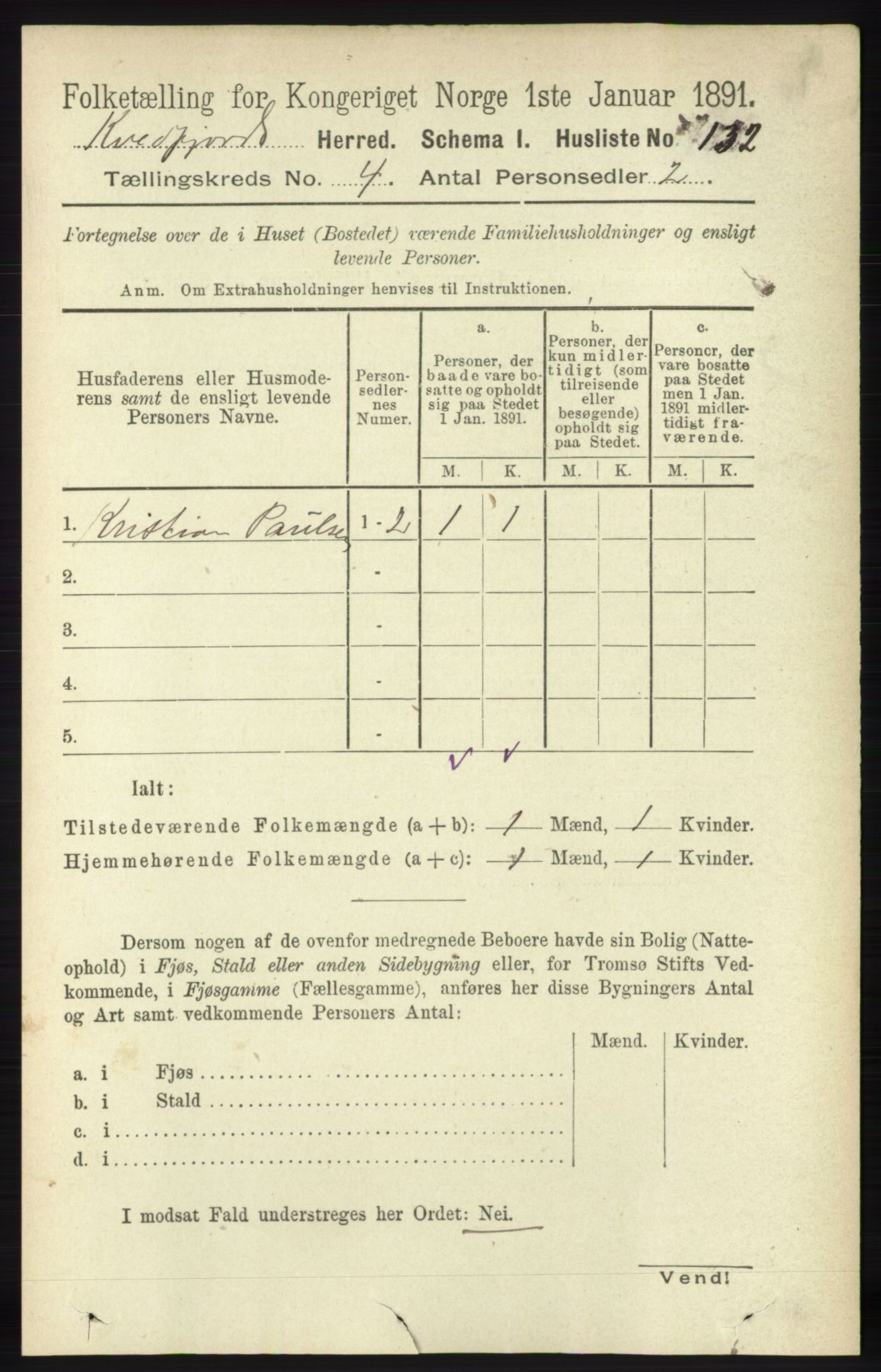 RA, 1891 census for 1911 Kvæfjord, 1891, p. 1882