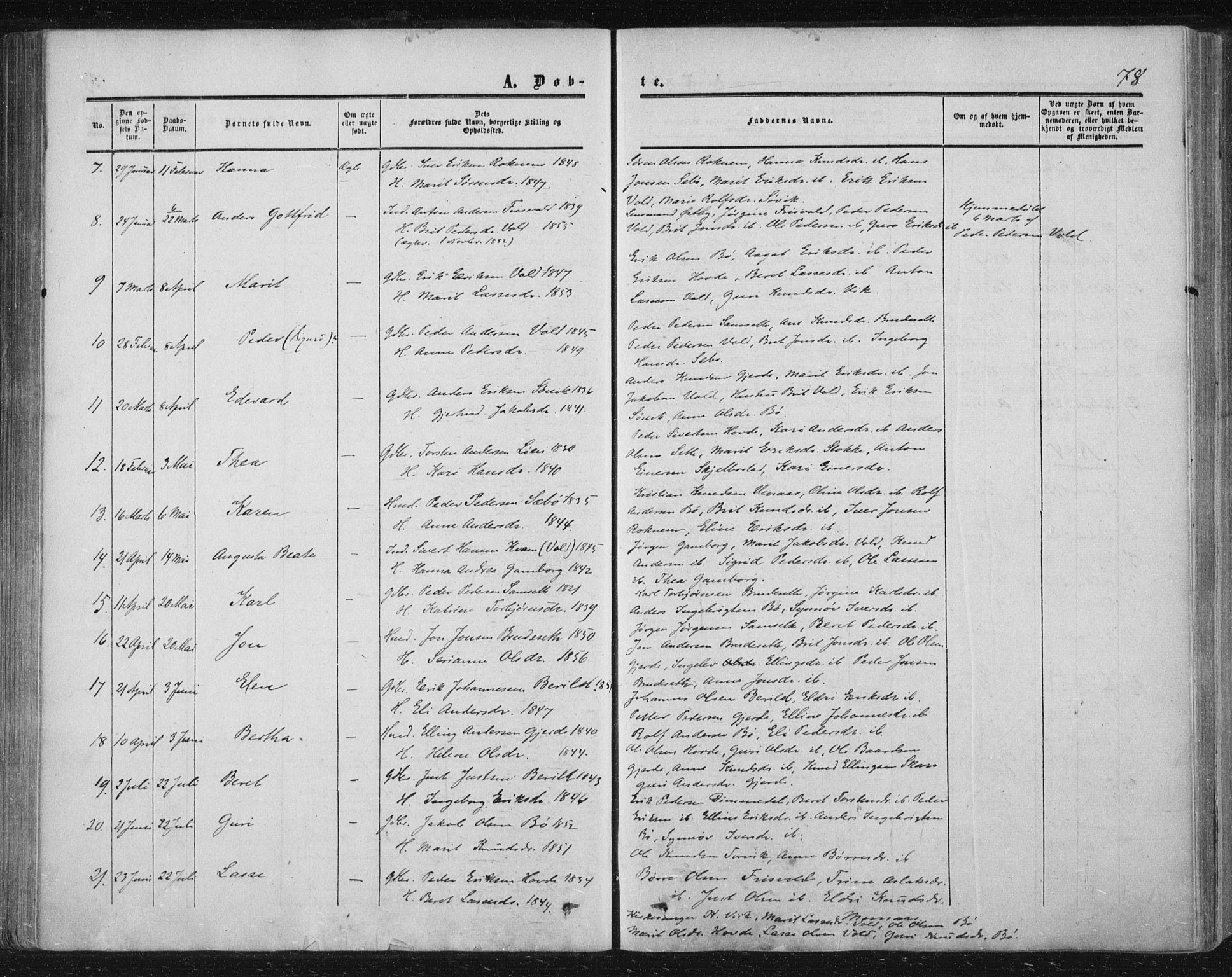 Ministerialprotokoller, klokkerbøker og fødselsregistre - Møre og Romsdal, SAT/A-1454/543/L0562: Parish register (official) no. 543A02, 1854-1884, p. 78