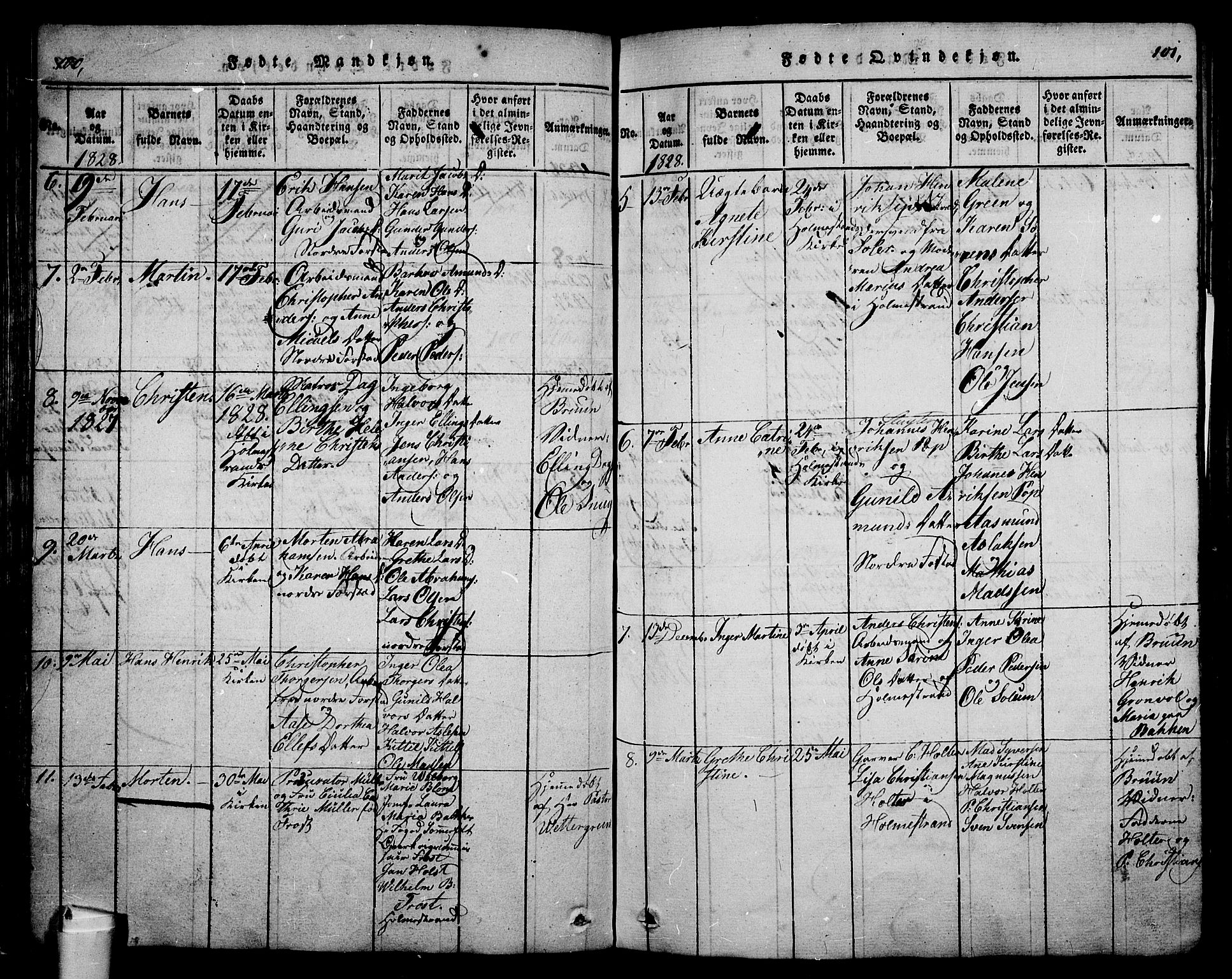 Holmestrand kirkebøker, AV/SAKO-A-346/G/Ga/L0001: Parish register (copy) no. 1, 1814-1848, p. 100-101
