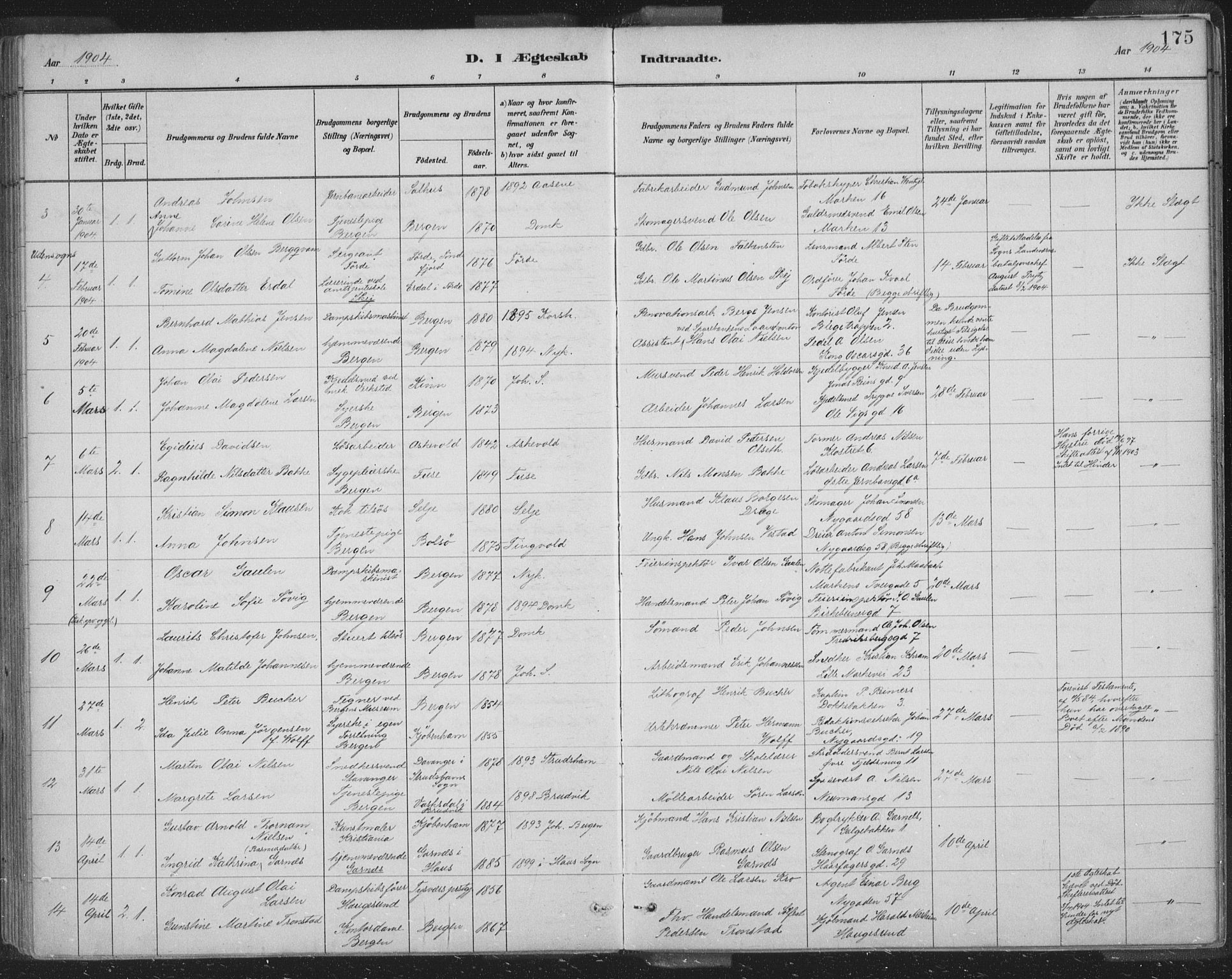 Domkirken sokneprestembete, AV/SAB-A-74801/H/Hab/L0032: Parish register (copy) no. D 4, 1880-1907, p. 175