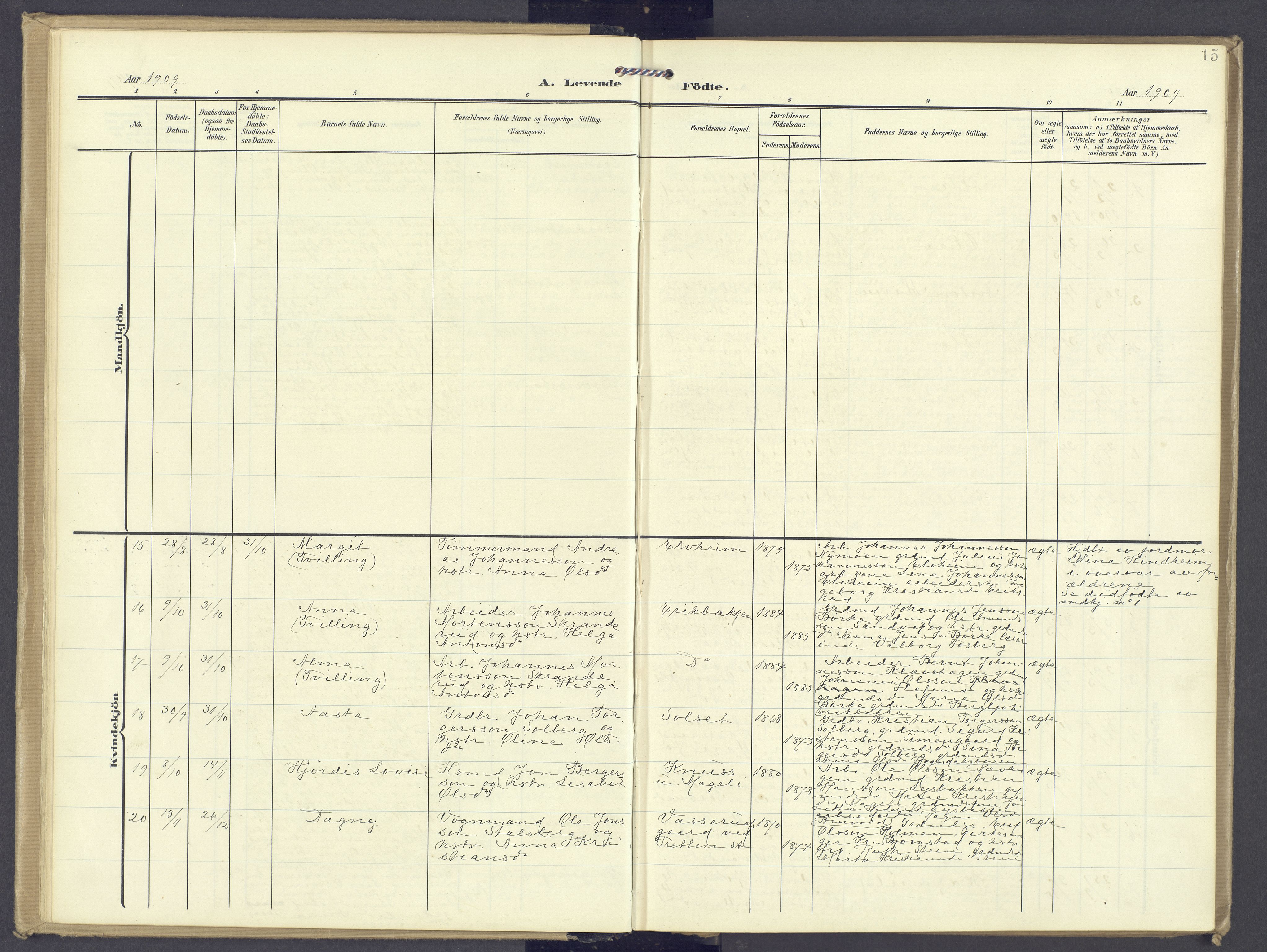 Øyer prestekontor, AV/SAH-PREST-084/H/Ha/Haa/L0013: Parish register (official) no. 13, 1905-1920, p. 15