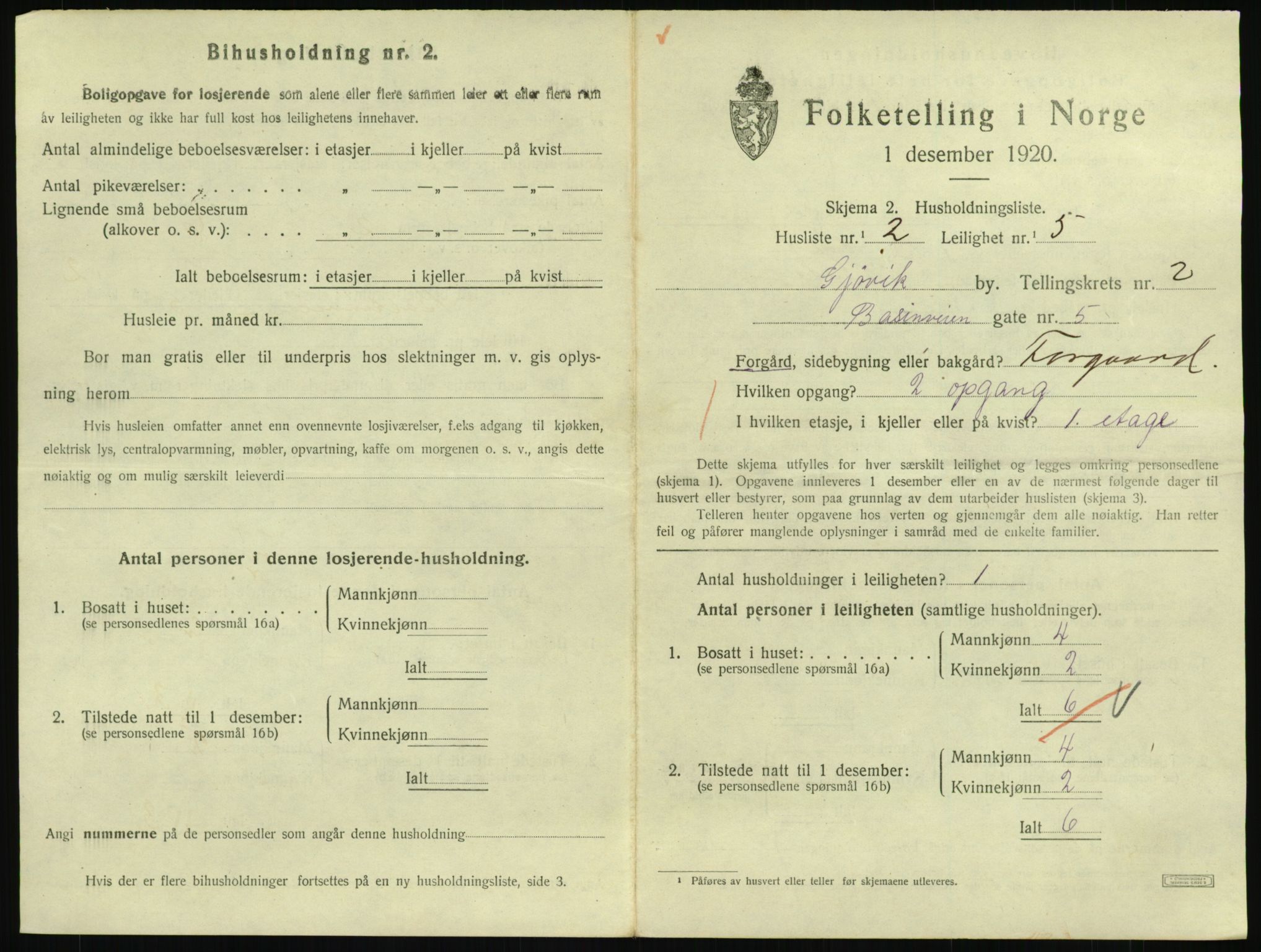 SAH, 1920 census for Gjøvik, 1920, p. 998