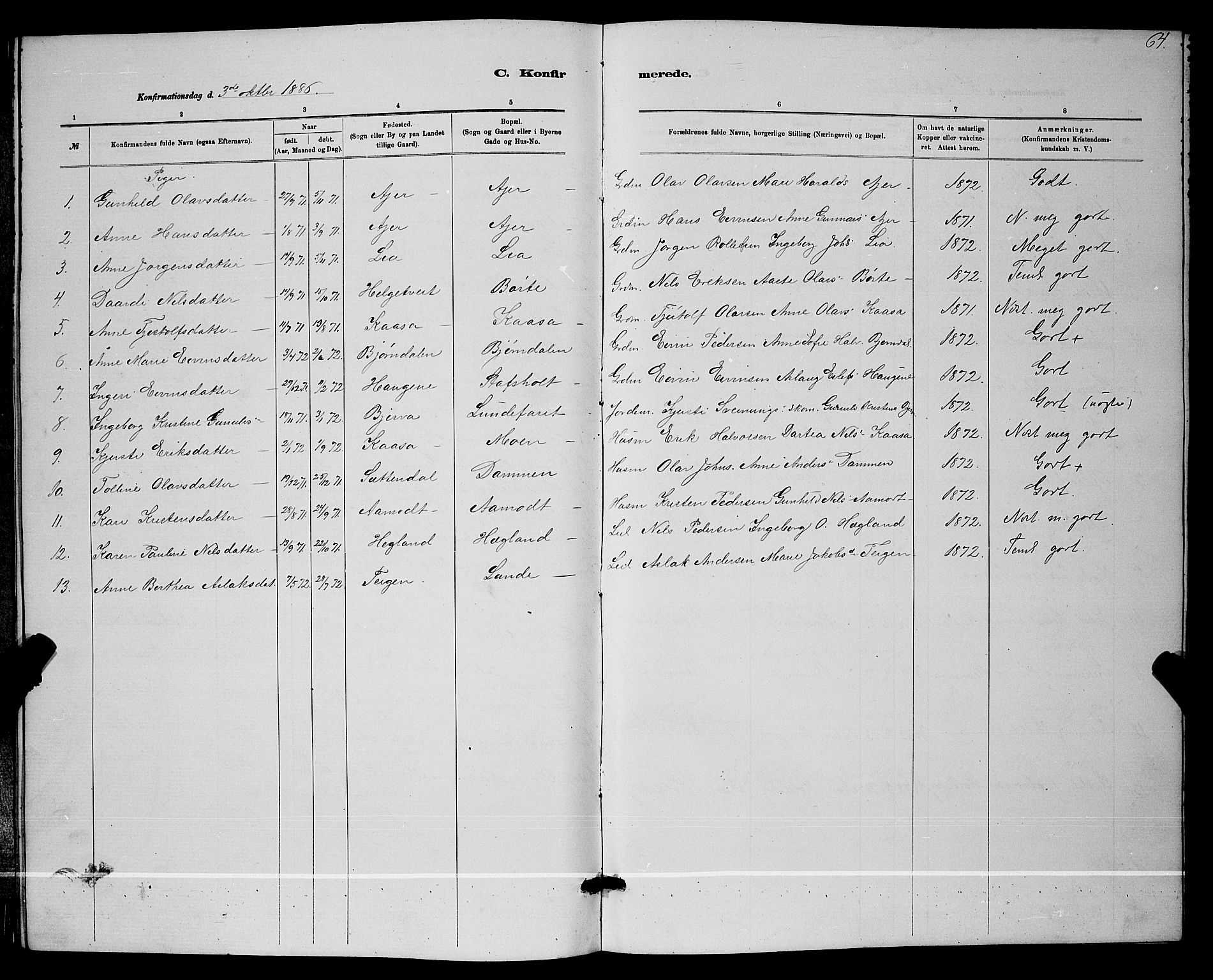 Lunde kirkebøker, SAKO/A-282/G/Ga/L0001b: Parish register (copy) no. I 1, 1879-1887, p. 64
