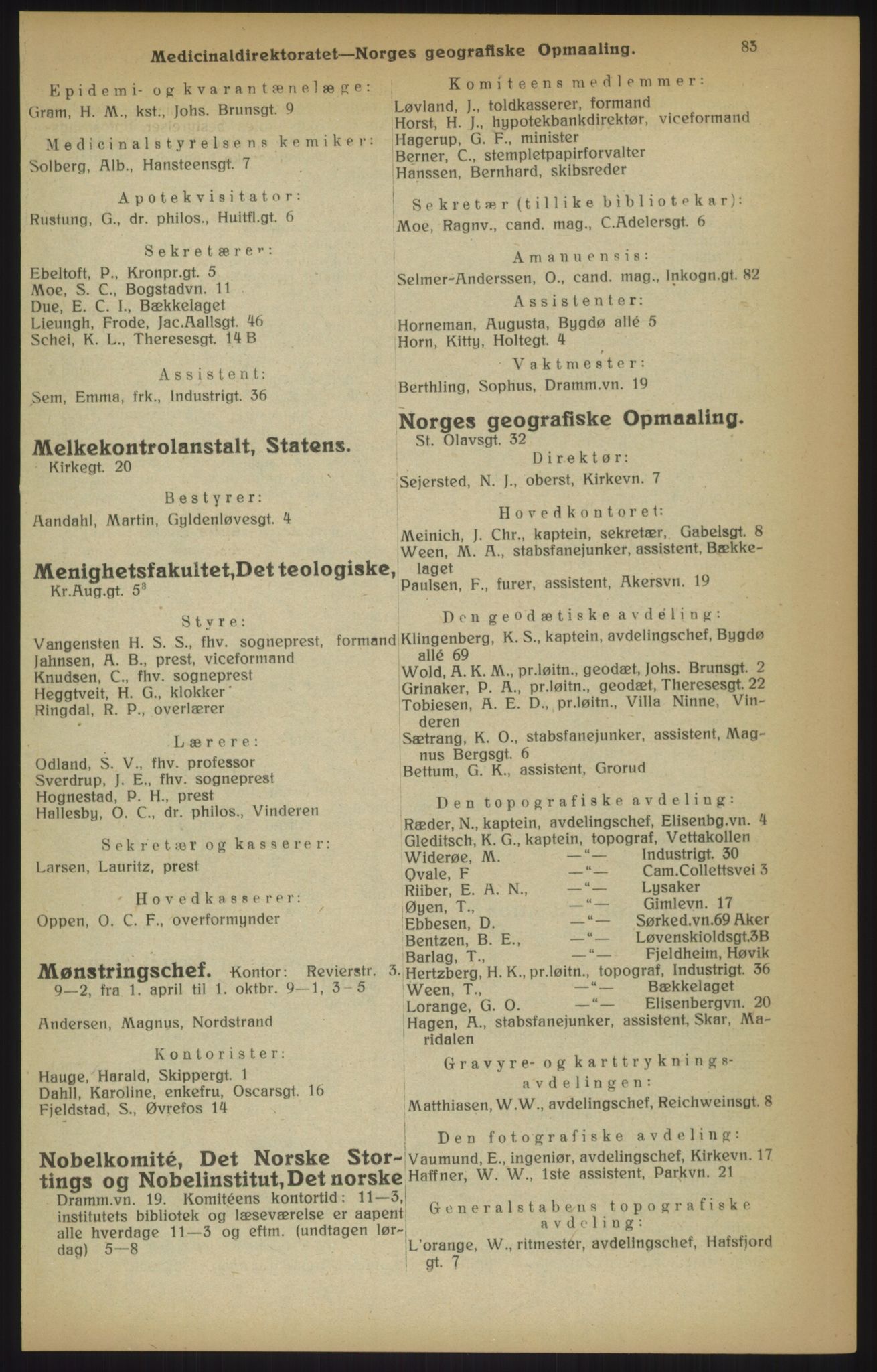 Kristiania/Oslo adressebok, PUBL/-, 1915, p. 83