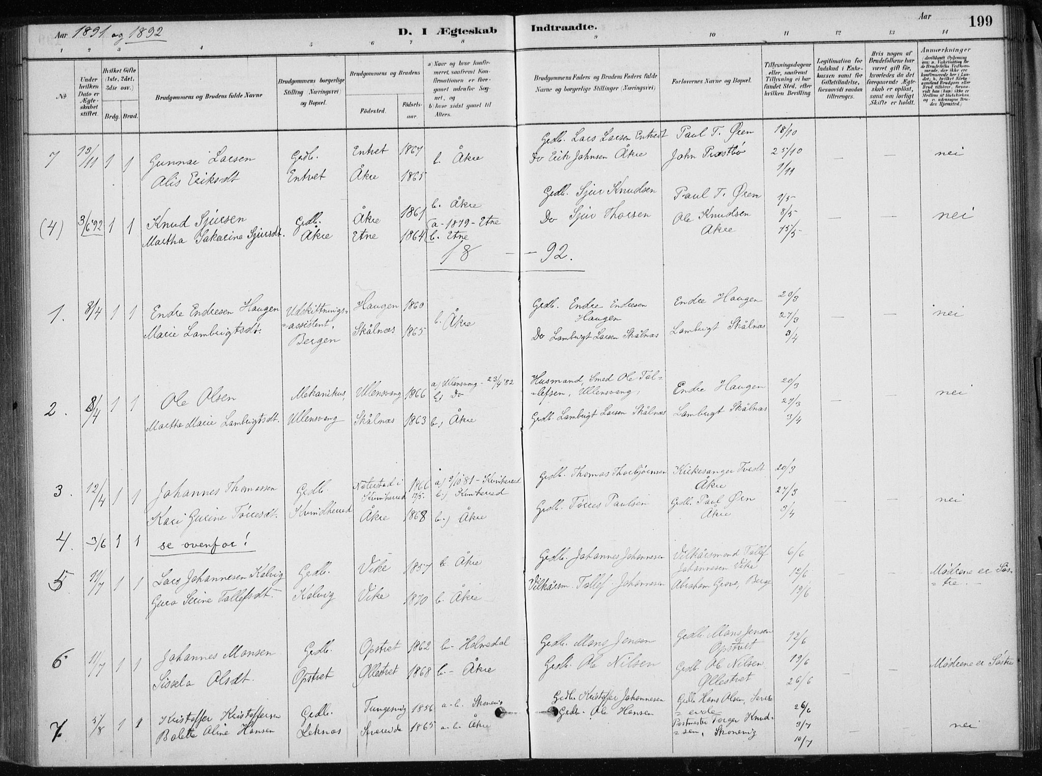 Skånevik sokneprestembete, SAB/A-77801/H/Haa: Parish register (official) no. E  1, 1879-1901, p. 199