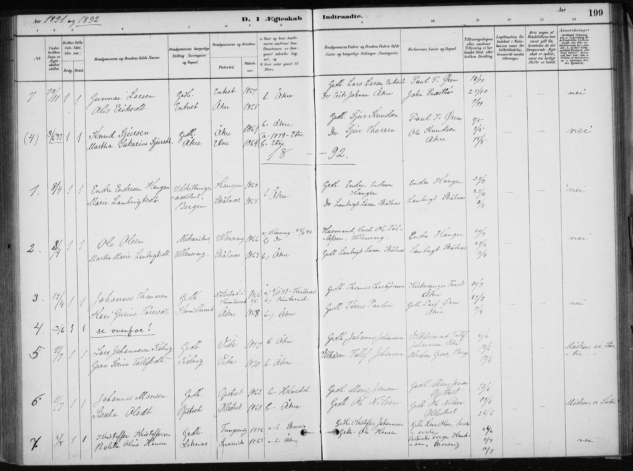 Skånevik sokneprestembete, AV/SAB-A-77801/H/Haa: Parish register (official) no. E  1, 1879-1901, p. 199